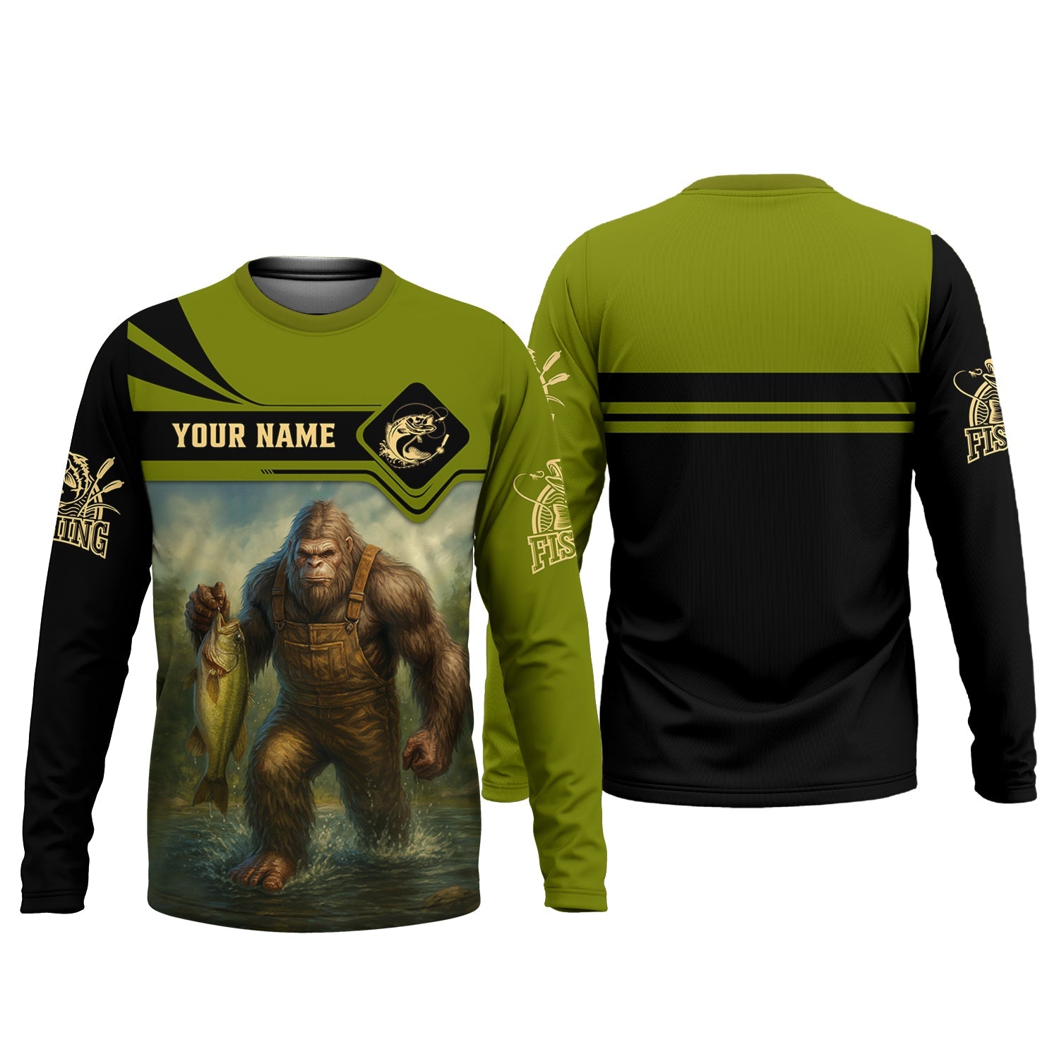 Bigfoot Fishing, SPF Long Sleeve Shirts, Funny Fishing Shirt, Presents For Fishermen, Bass Fishing