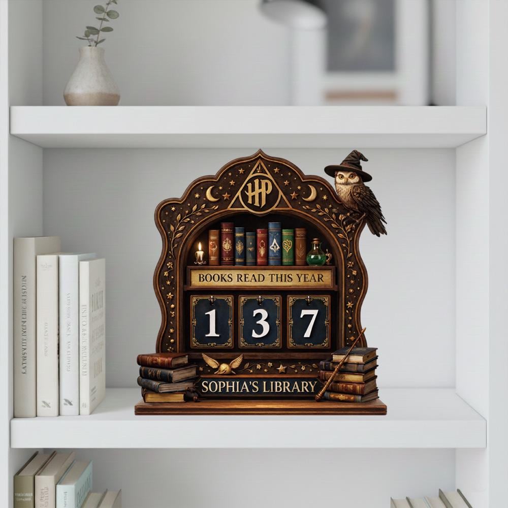 Personalized Wooden Book Tracker Sign, Books Read This Year Counter, Custom Name Library Decor Gift