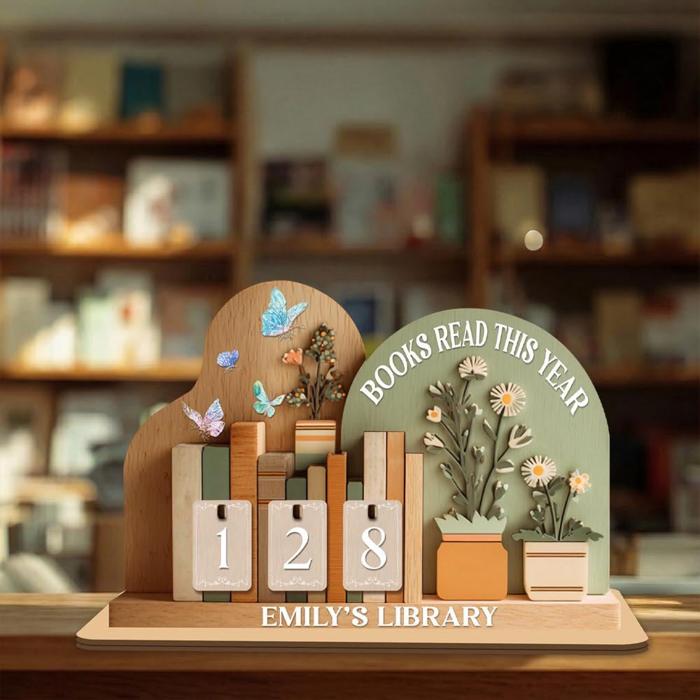 Personalized Wooden Books Read This Year Tracker, Flip Counter Book Counter Desk Sign, Custom Library Decor Gift
