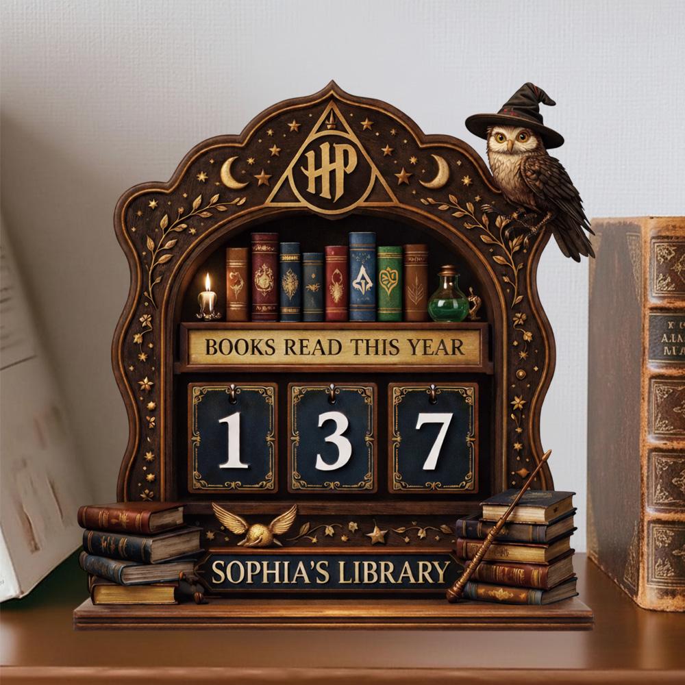 Personalized Wooden Book Tracker Sign, Books Read This Year Counter, Custom Name Library Decor Gift