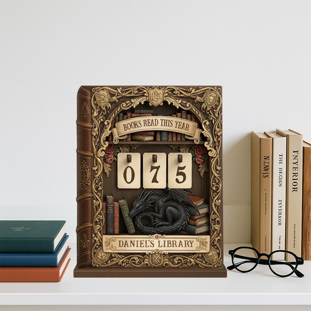 Personalized Wooden Book Tracker Sign, Books Read This Year Counter, Vintage Book Nook Bookshelf Desk Decor Gift