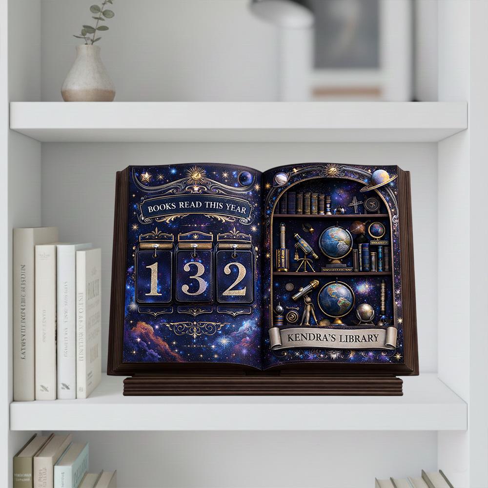 Personalized Wooden Book Tracker Sign, Books Read This Year Counter, Vintage Book Nook Desk Bookshelf Decor Gift