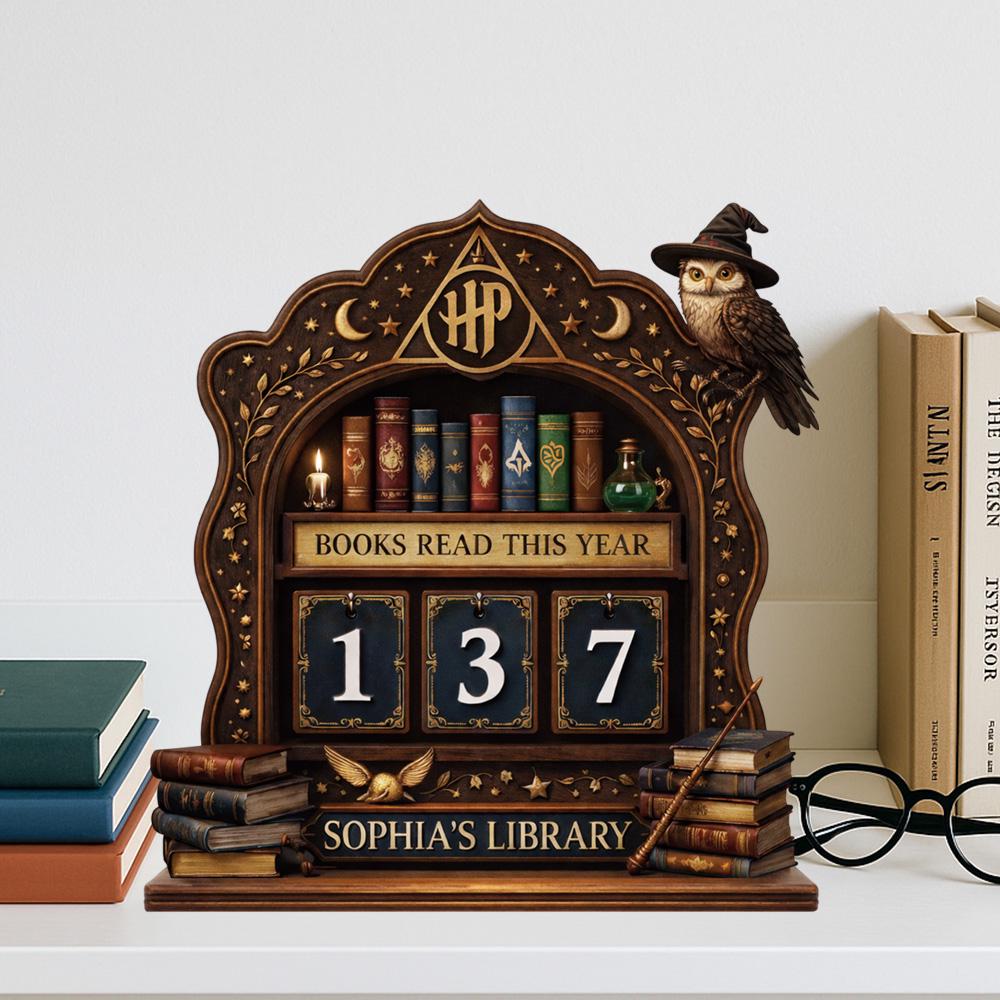 Personalized Wooden Book Tracker Sign, Books Read This Year Counter, Custom Name Library Decor Gift