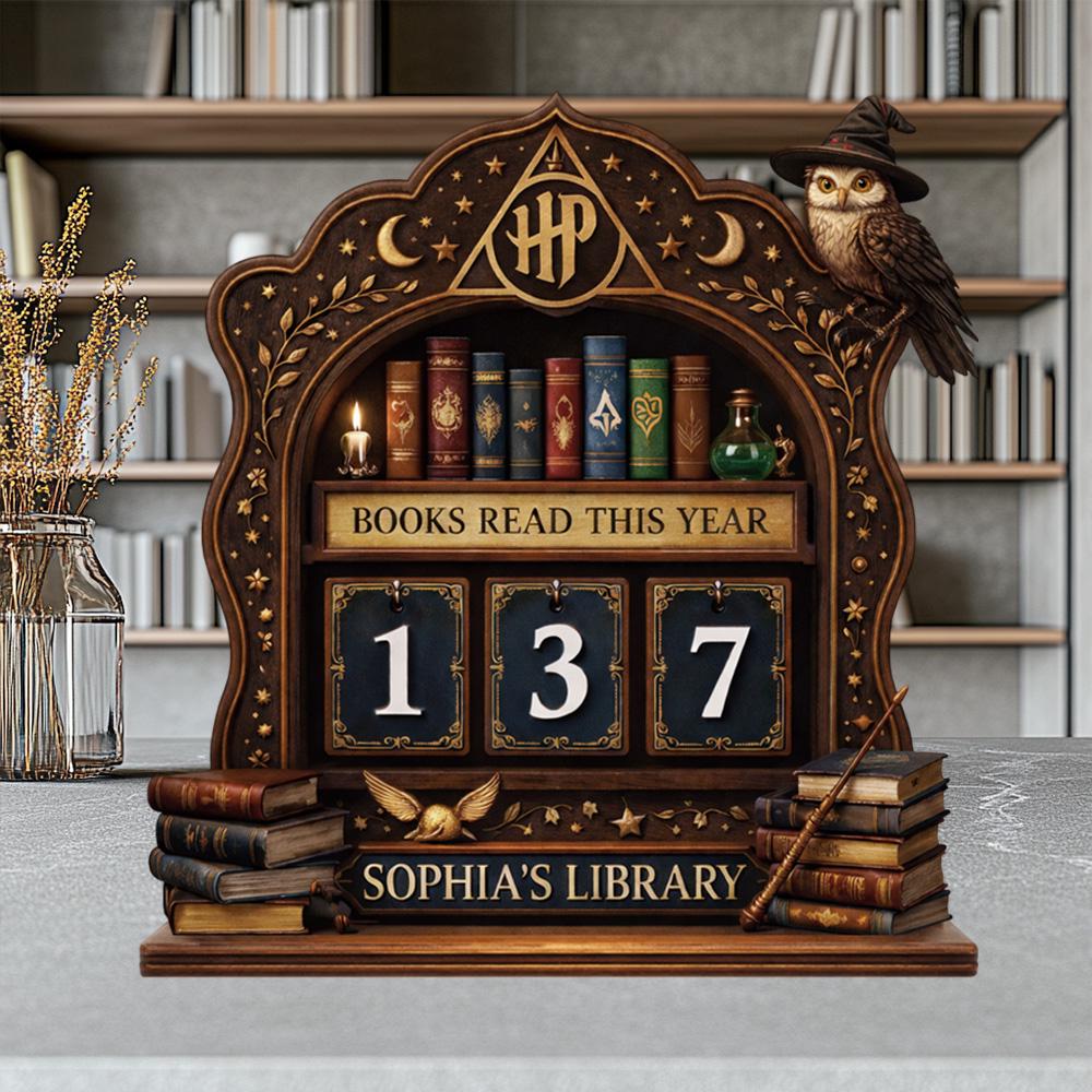 Personalized Wooden Book Tracker Sign, Books Read This Year Counter, Custom Name Library Decor Gift