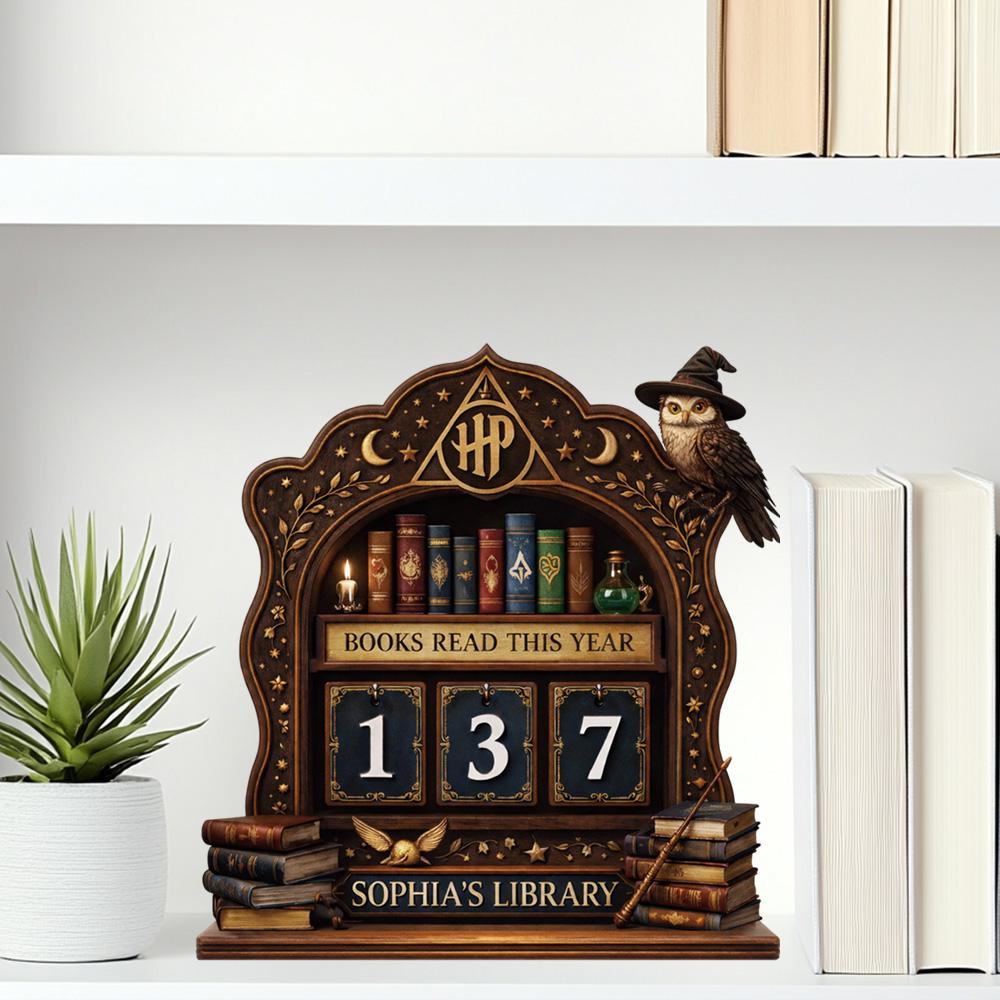 Personalized Wooden Book Tracker Sign, Books Read This Year Counter, Custom Name Library Decor Gift