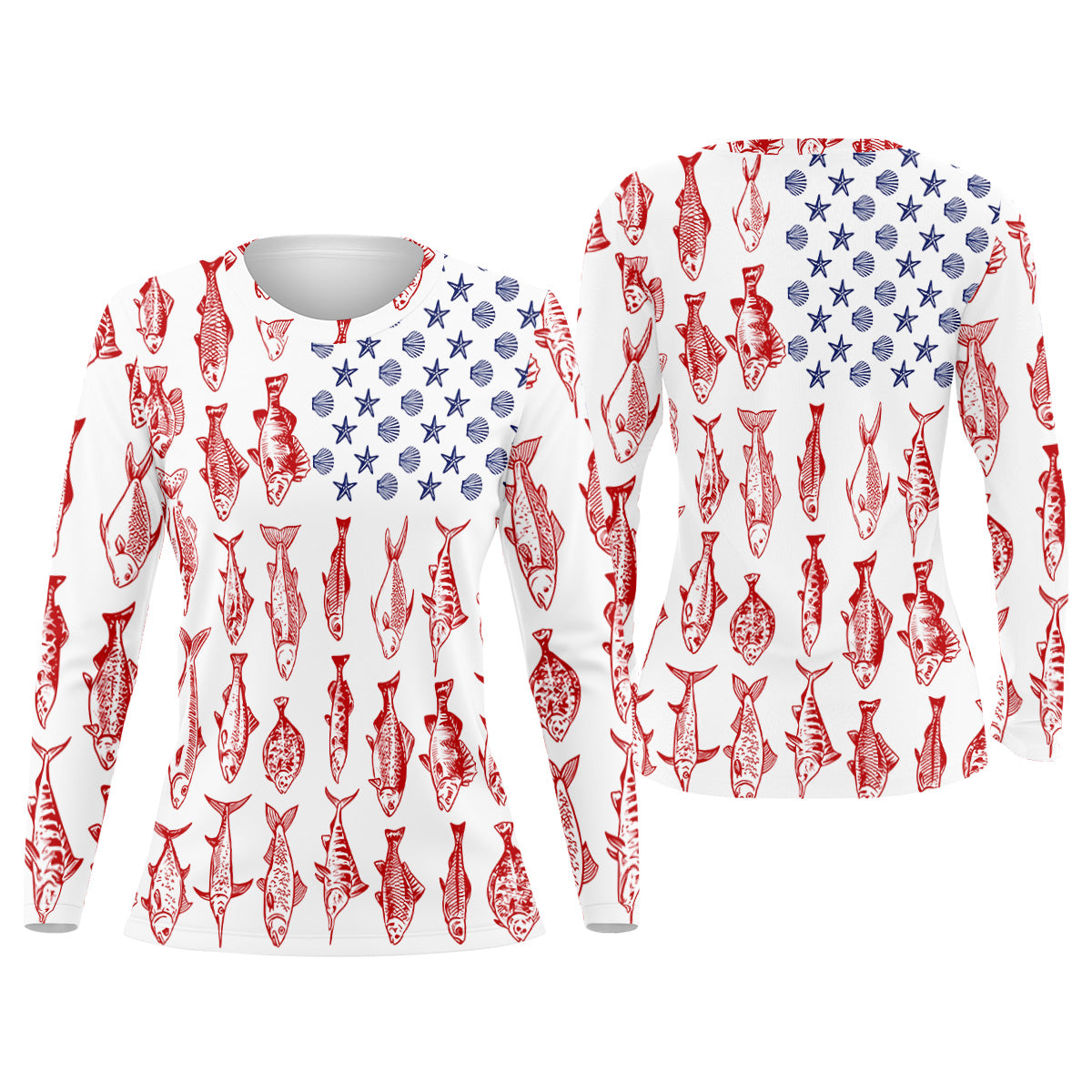 American Flag Fish Shirt, Female Fishing Shirts, Women SPF Shirt, Fishing Shirt For Women
