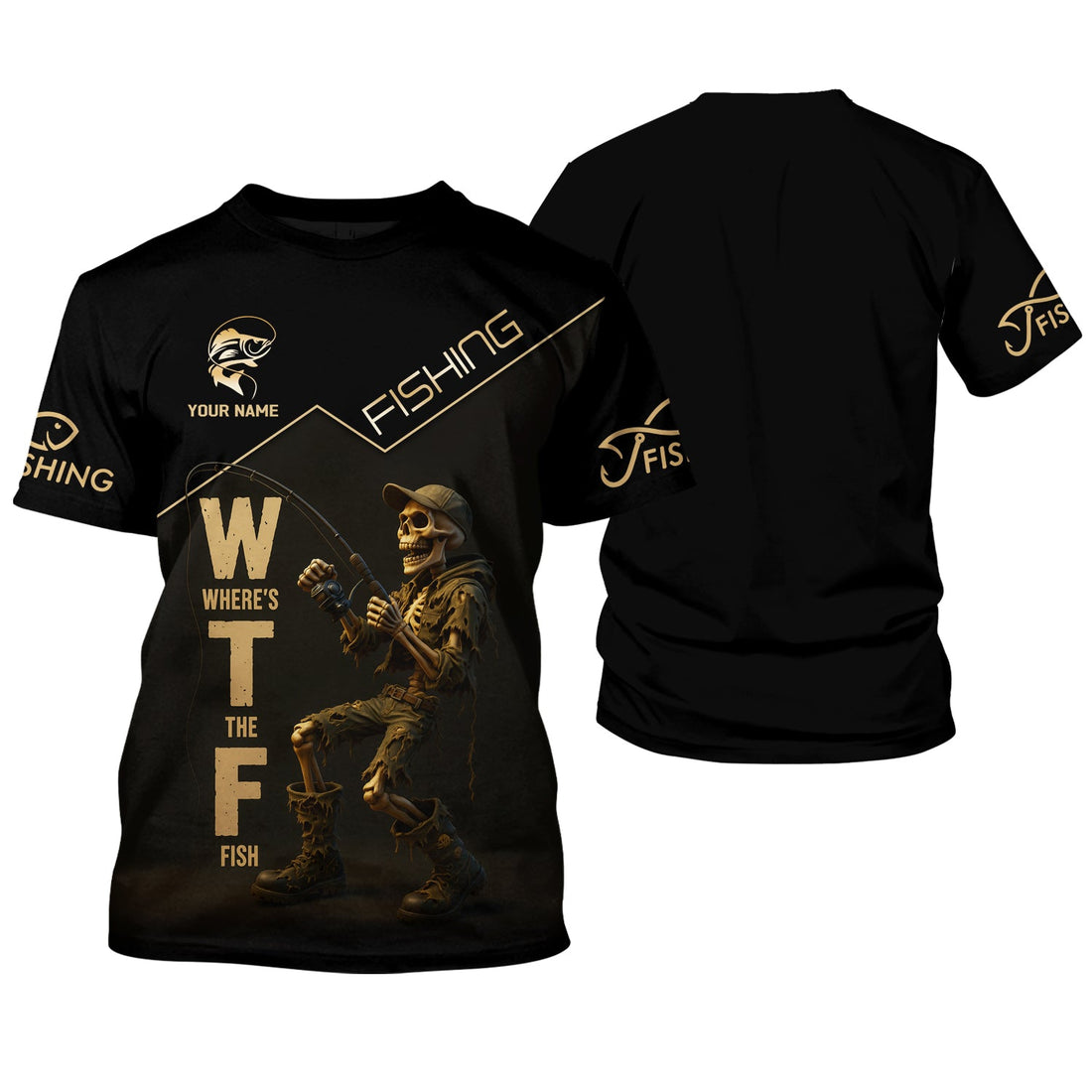 Personalized Where's The Fish Shirt, Custom Skeleton Fisherman Name Tee, UPF Shirt