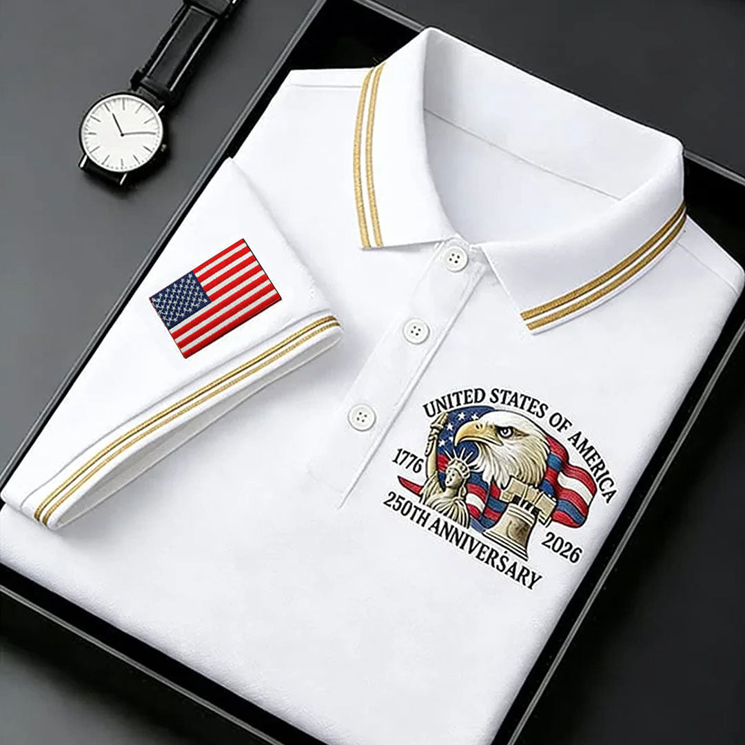 Bald Eagle American Flag 250 Years White Golf Shirt, Patriotic 4th Of July Golf Shirt For Women