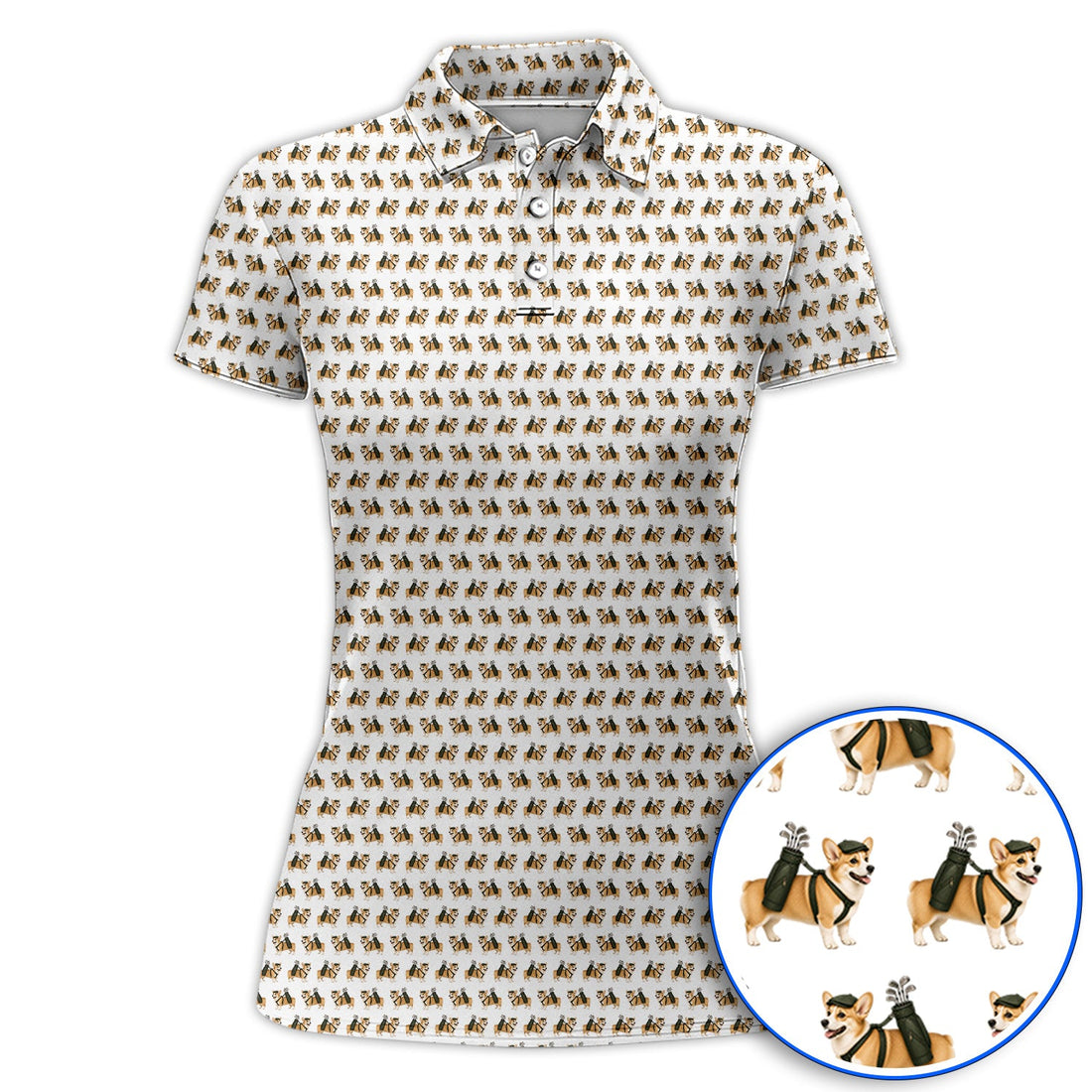Funny Corgi Golf Polos For Golfer, Corgi Pattern Golf Shirt, Dog Lover Golf Gift