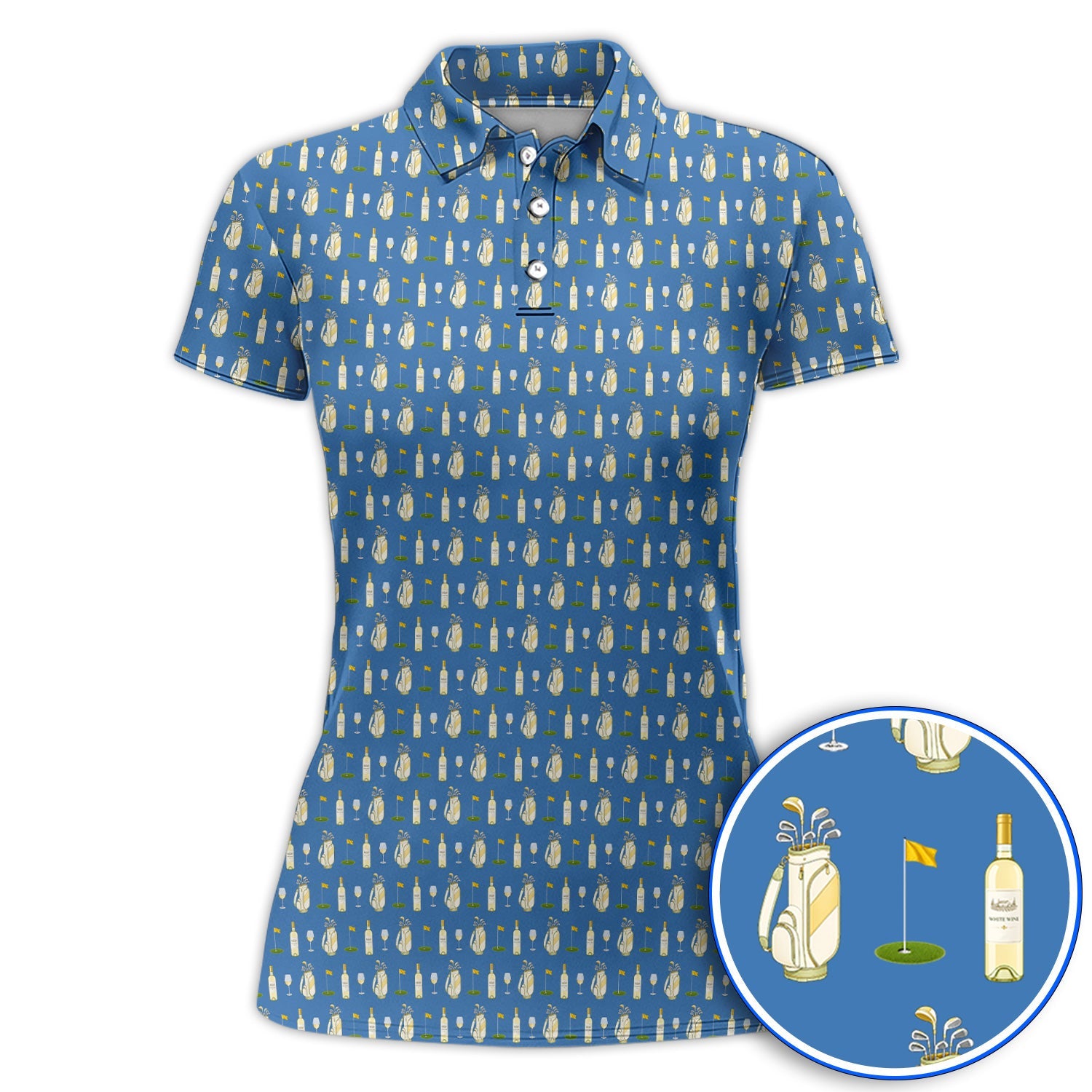 White Wine Pattern Golf Polos, Elegant Winery Golf Shirt, Wine Golf Gift For Golfer