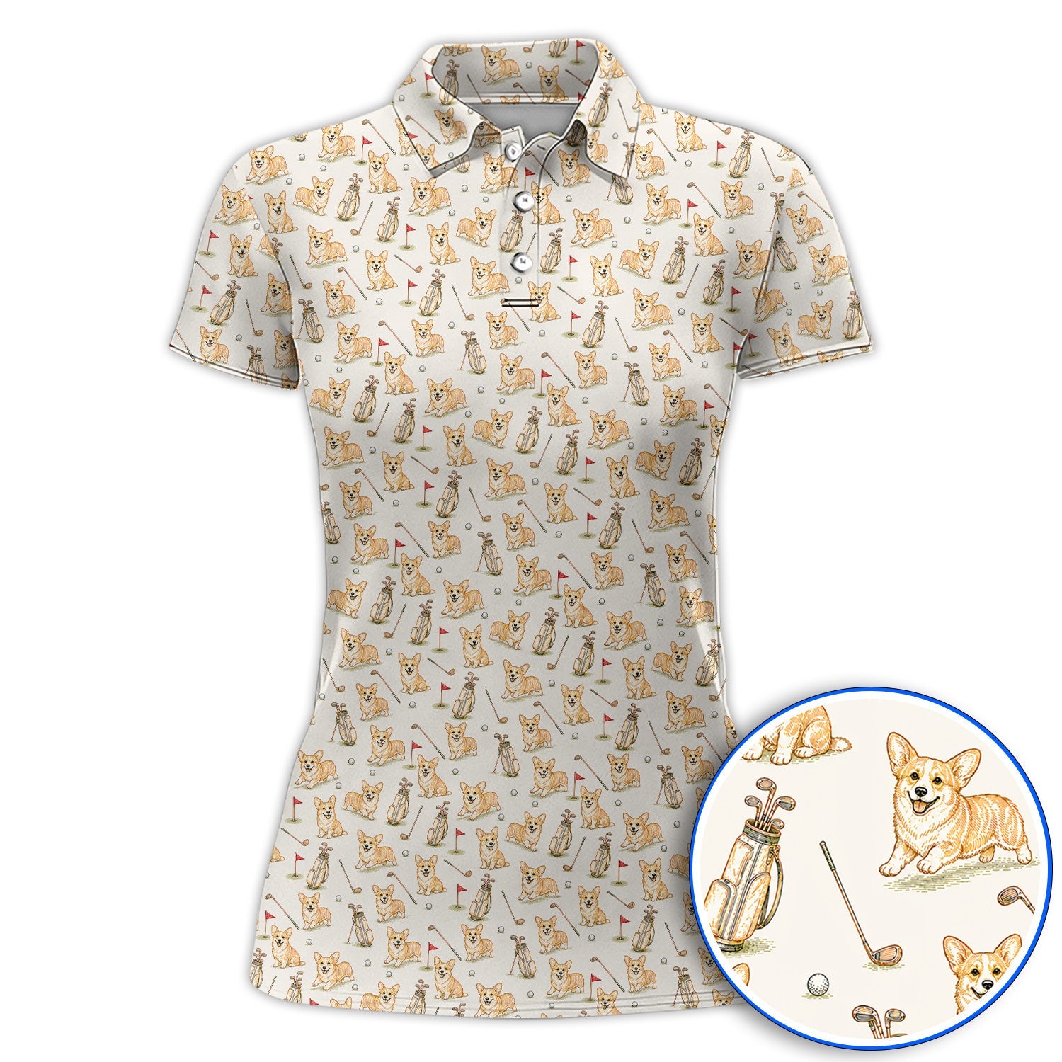 Funny Corgi Golf Shirt For Golfer, Corgi Pattern Golf Polos, Dog Lover Golf Gift