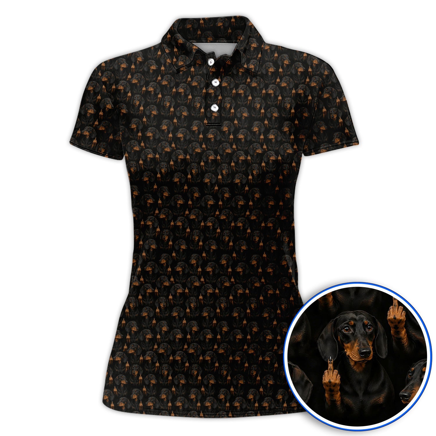 Funny Dachshund Golf Polos, Wiener Dog Pattern Golf Shirt, Crazy Dog Dad Golf Apparel