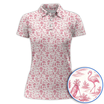 Toile De Jouy Flamingo Pattern Golf Shirt, Crazy Pink Golf Polos, Golf Gift For Golfer