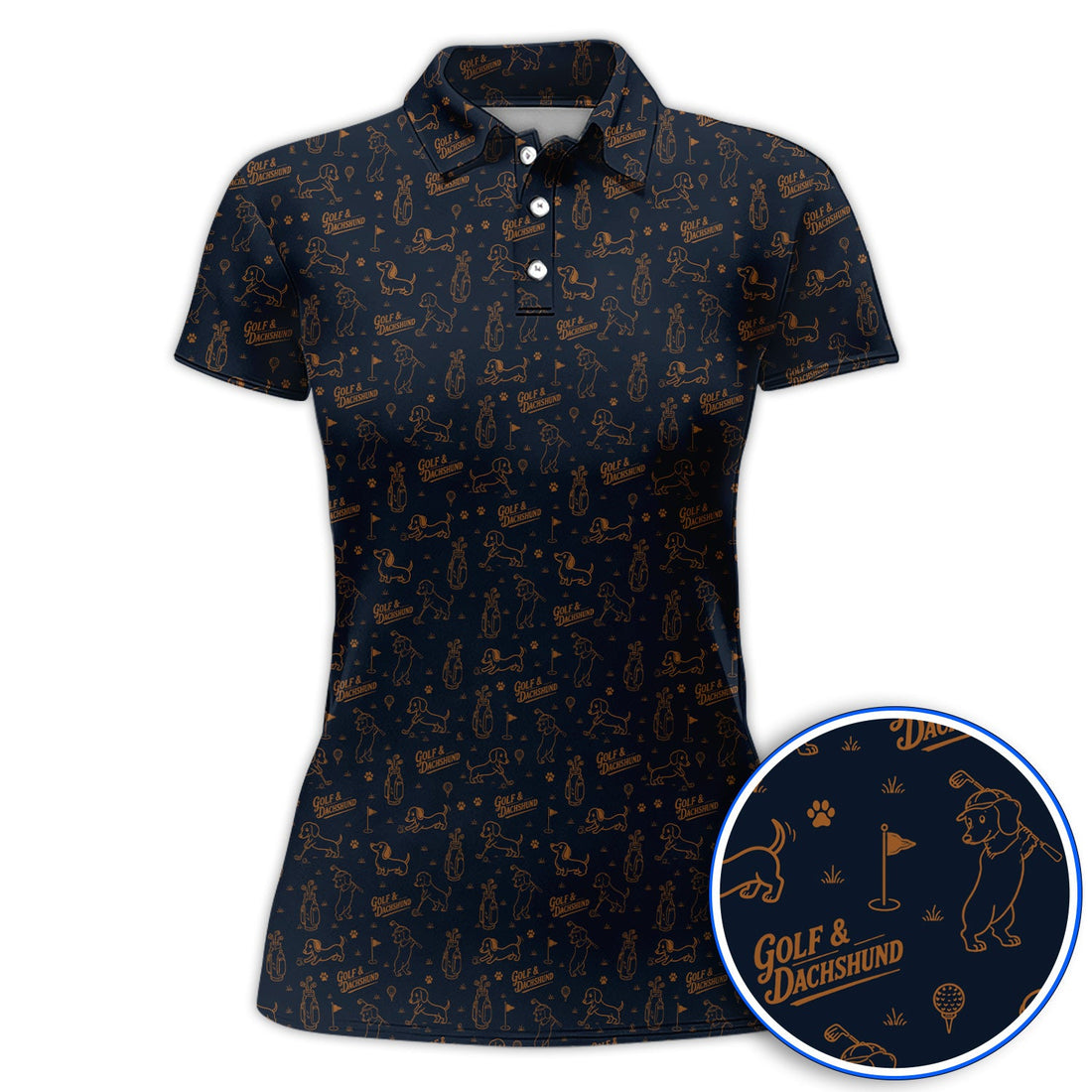 Golf & Dachshund Pattern Polos , Wiener Dog Golf Shirt For Golfer, Funny Doxie Lover Gift