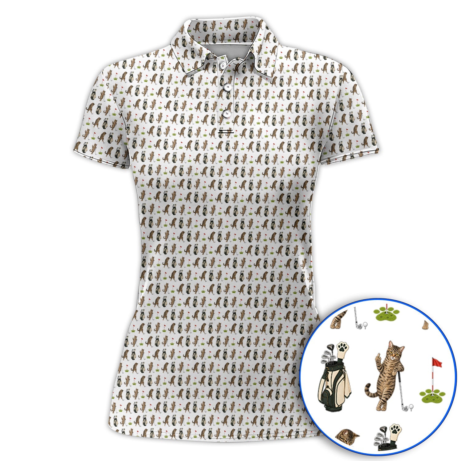 Funny Cat Golf Polos, Cats Pattern Golf Shirt, Cat Lover Golf Gift