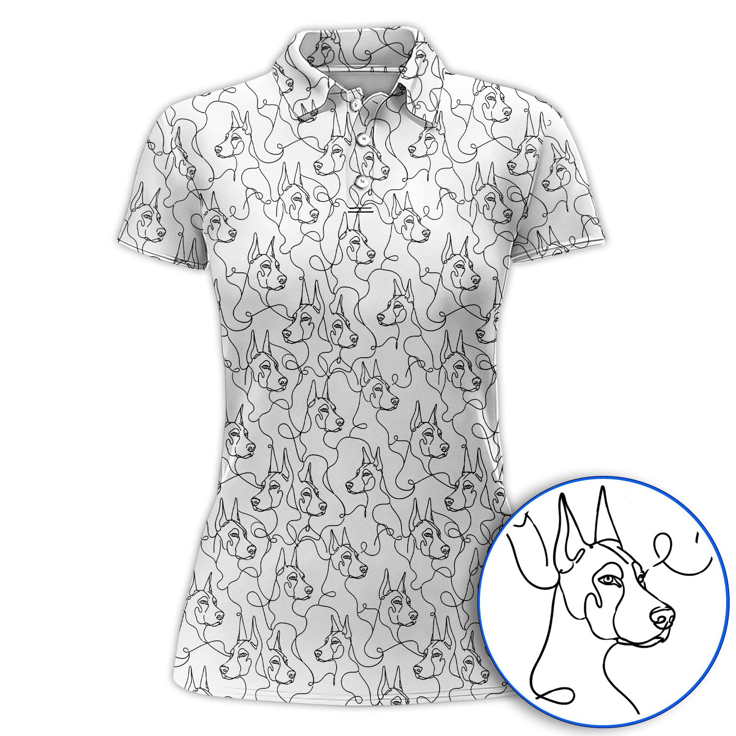 Doberman Line Art Golf Polos, Minimalist Doberman Pattern Golf Shirt, Dog Lover Golf Gift