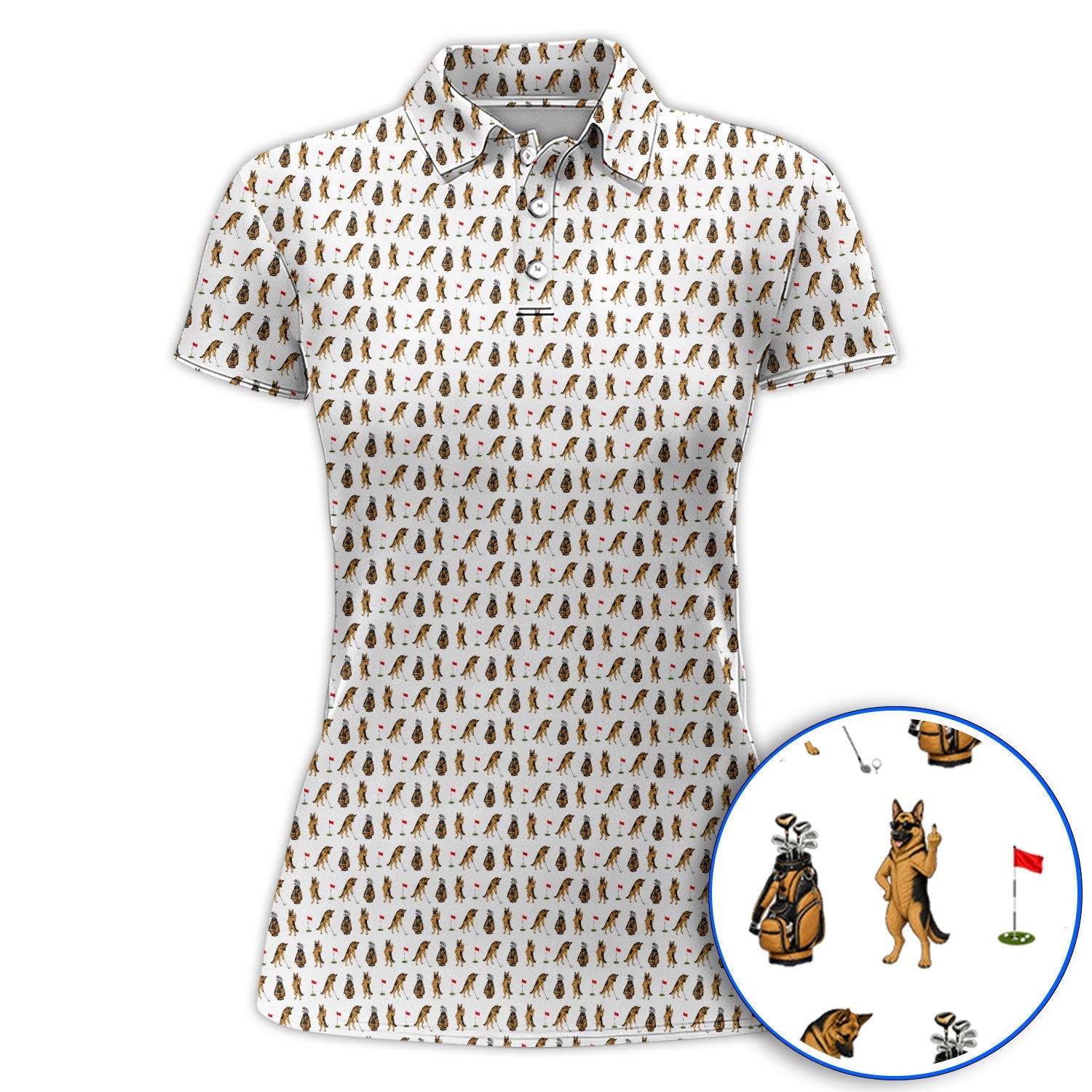 German Shepherd Pattern Golf Shirt, Funny Dog Golf Polos, Golf Gift For Golfer