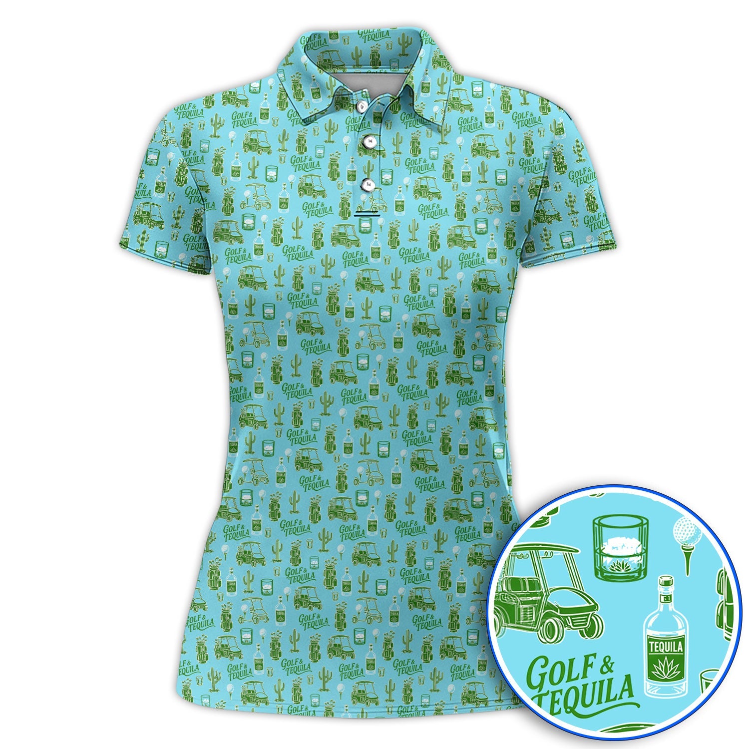 Golf & Tequila Pattern Golf Polos, Funny Golf Shirt For Tequila Lover, Golf Gift For Golfer