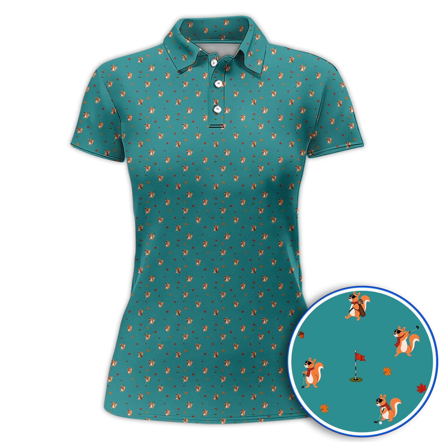 Fall Pattern Golf Polos, Autumn Squirrel Golf Shirt, Crazy Golf Gift For Golfer