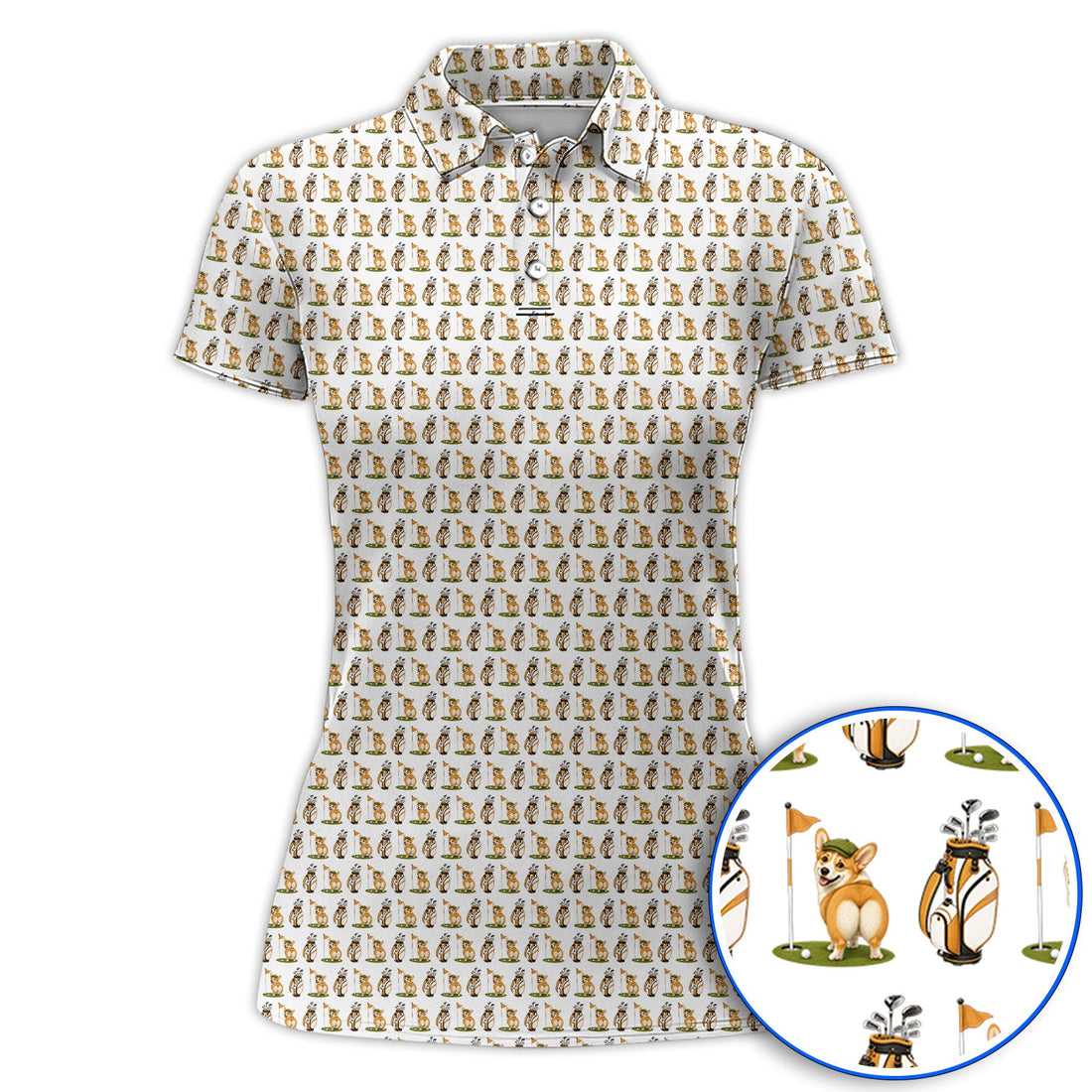 Funny Corgi Golf Polos, Corgi Pattern Golf Shirt, Golf Gift For Golfer