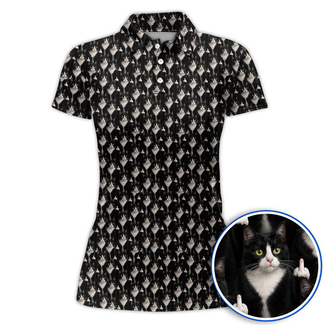Funny Tuxedo Cat Golf Polos, Black White Cat Pattern Golf Shirt, Crazy Cat Dad Golf Apparel
