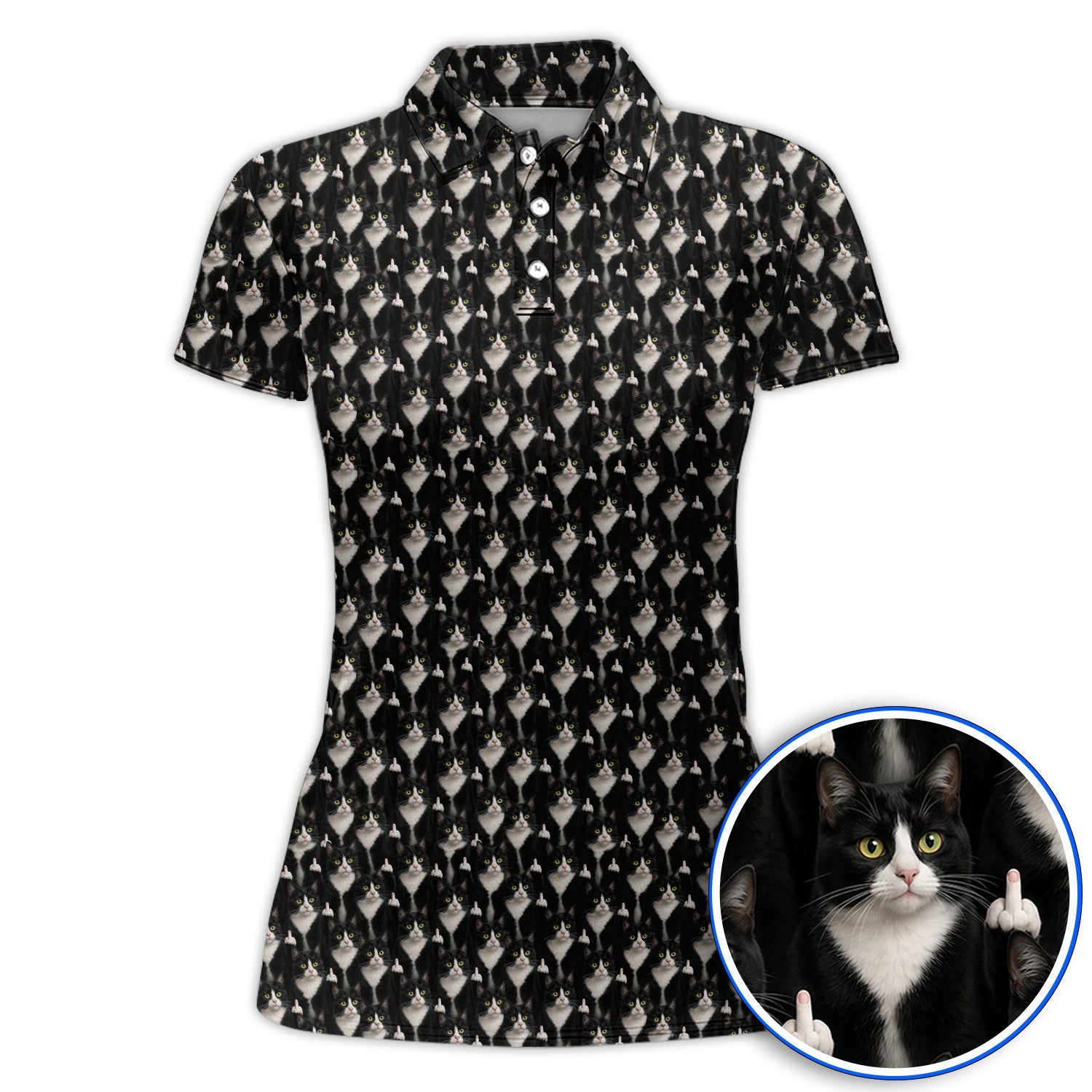Funny Tuxedo Cat Golf Polos, Black White Cat Pattern Golf Shirt, Crazy Cat Dad Golf Apparel