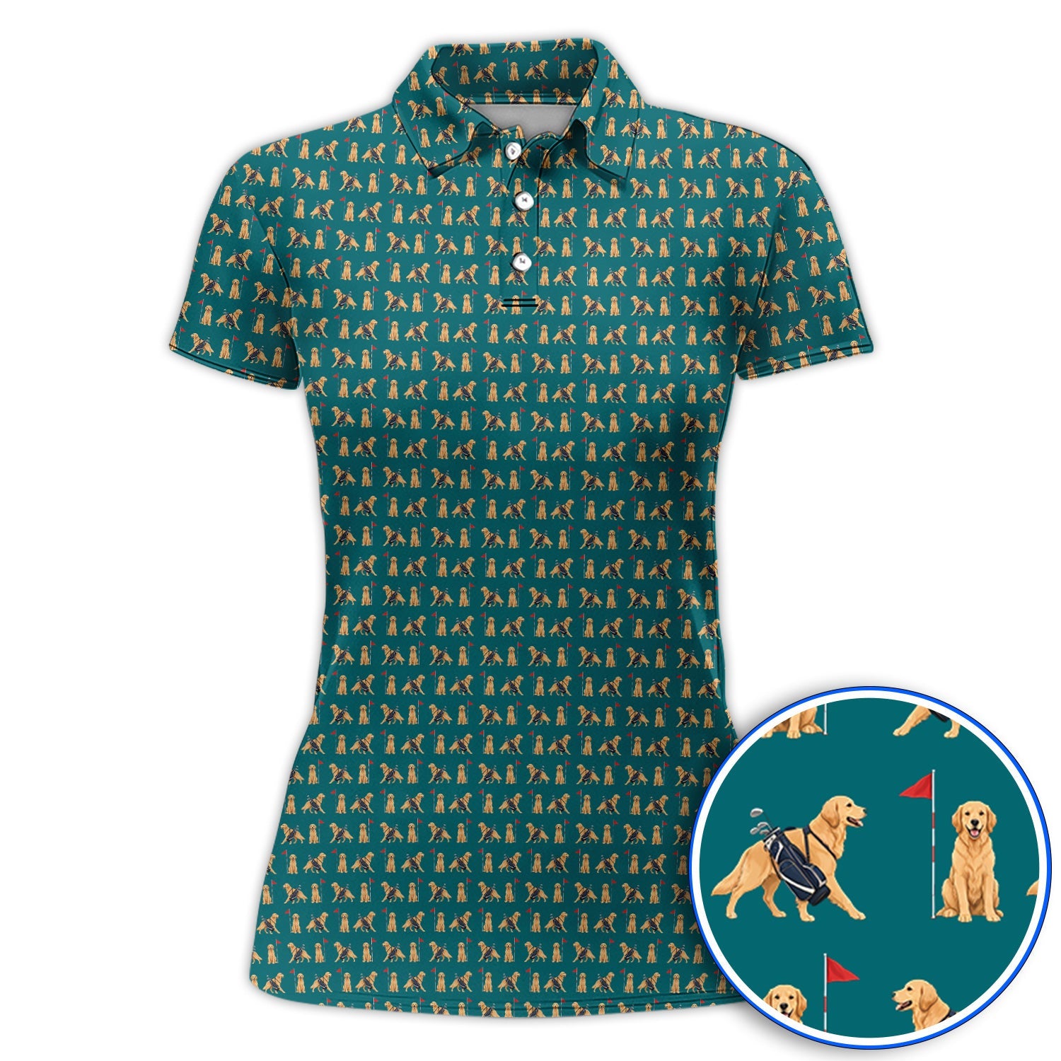 Funny Golden Retriever Golf Shirt, Golden Retriever Pattern Golf Polos, Dog Lover Golf Shirt