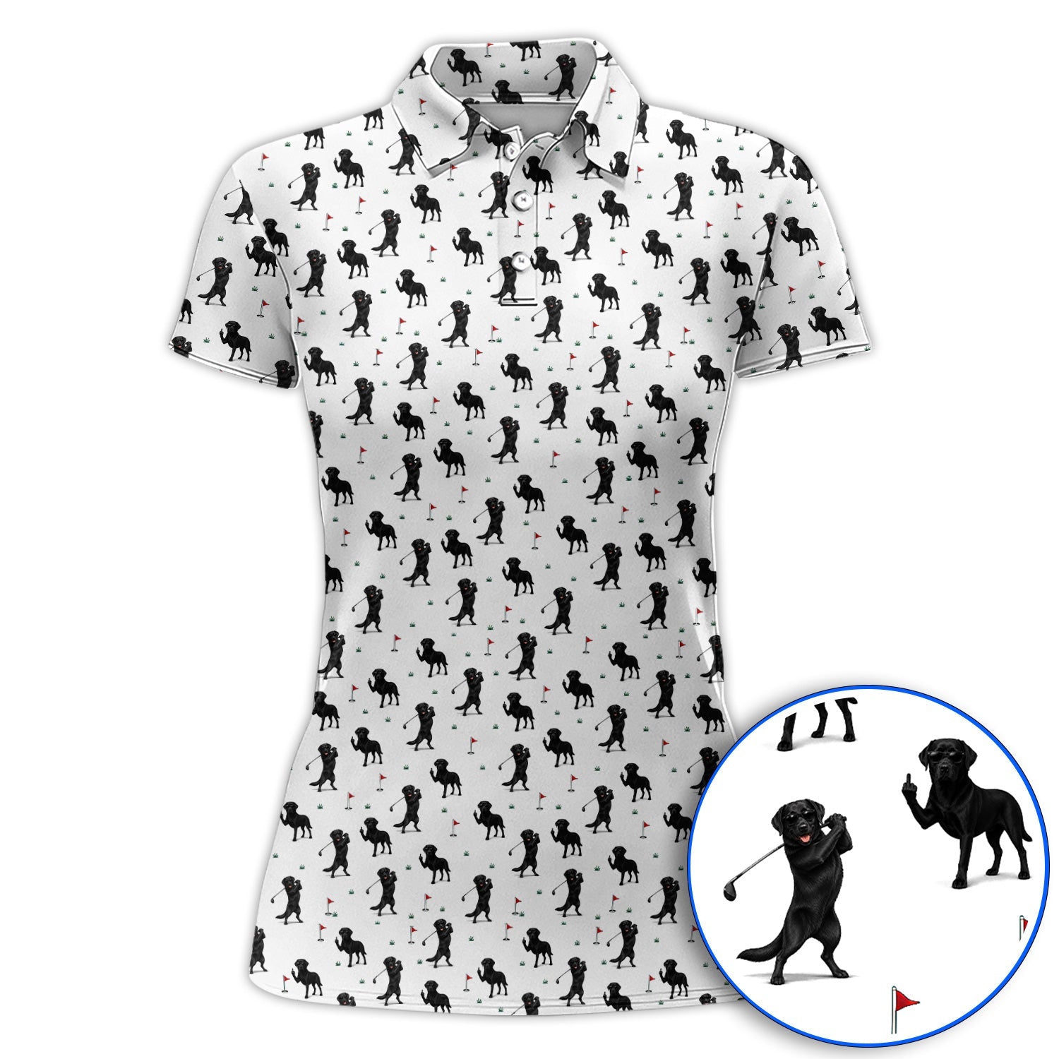 Funny Black Labrador Golf Polos, Lab Dog Pattern Golf Shirt, Crazy Golf Gift For Golfer