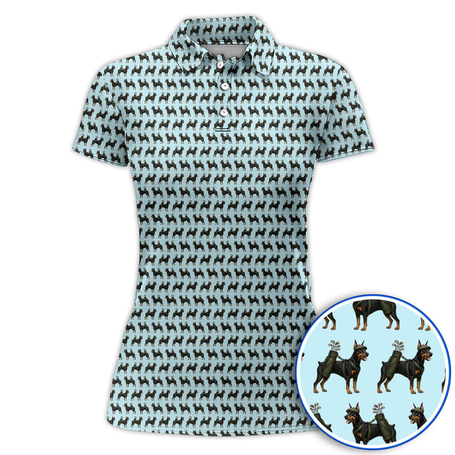 Doberman Golf Polos, Crazy Doberman Pattern Golf Shirt, Dog Lover Golf Gift