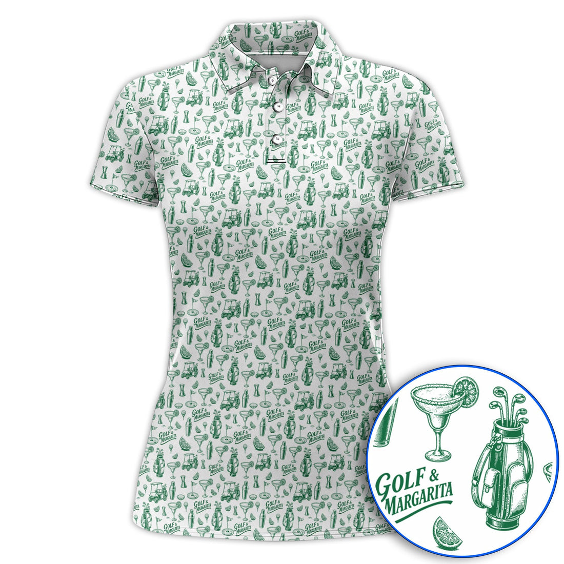Golf & Margarita Pattern Golf Polos , Margarita Lover Golf Shirt, Funny Golf Gift For Golfer