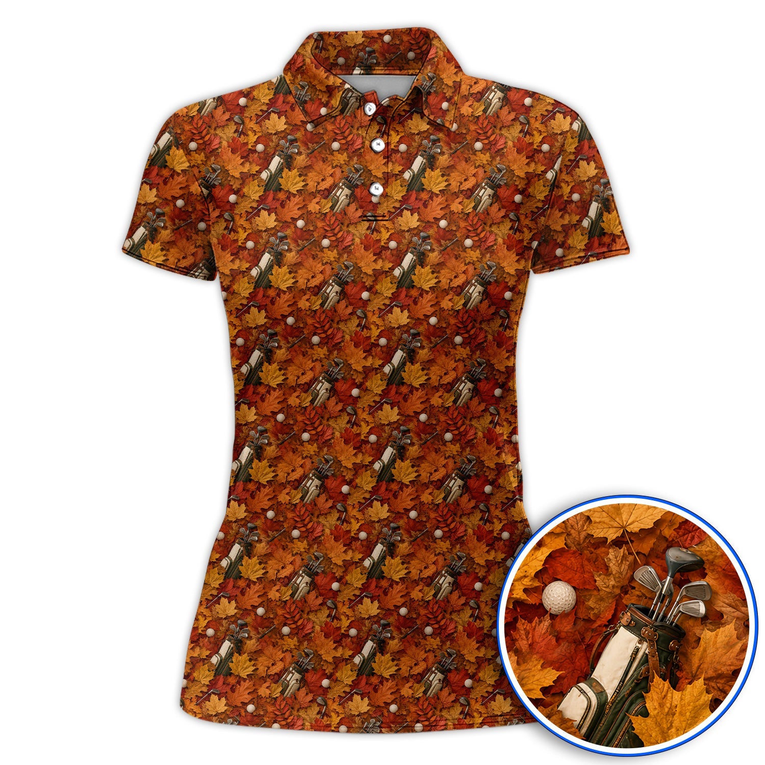 Autumn Golf Polos, Fall Leaves Pattern Golf Shirt, Maple Leaf Golf For Golfer