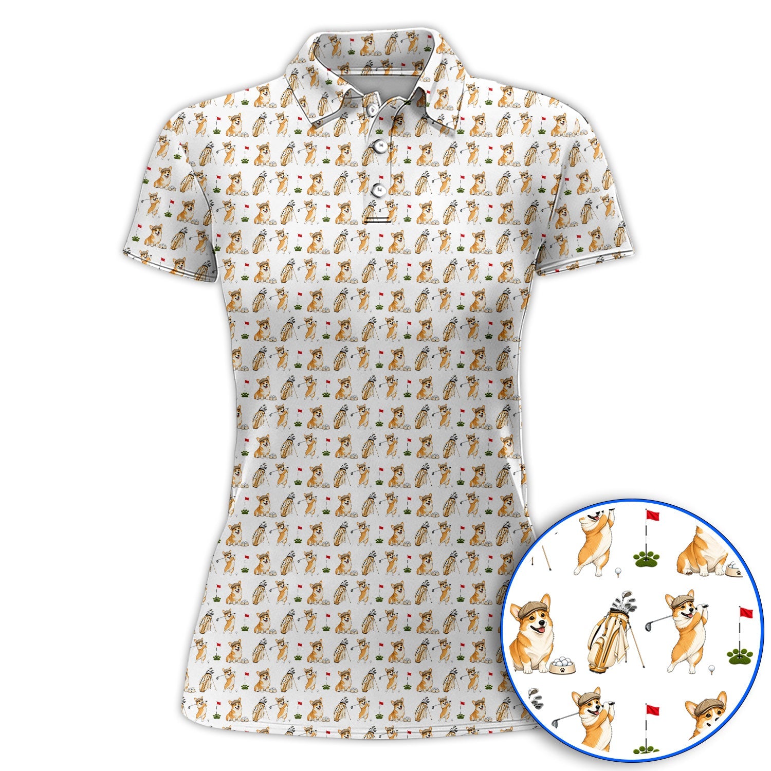 Funny Corgi Golf Shirt, Corgi Pattern Golf Polos, Dog Lover Golf Gift