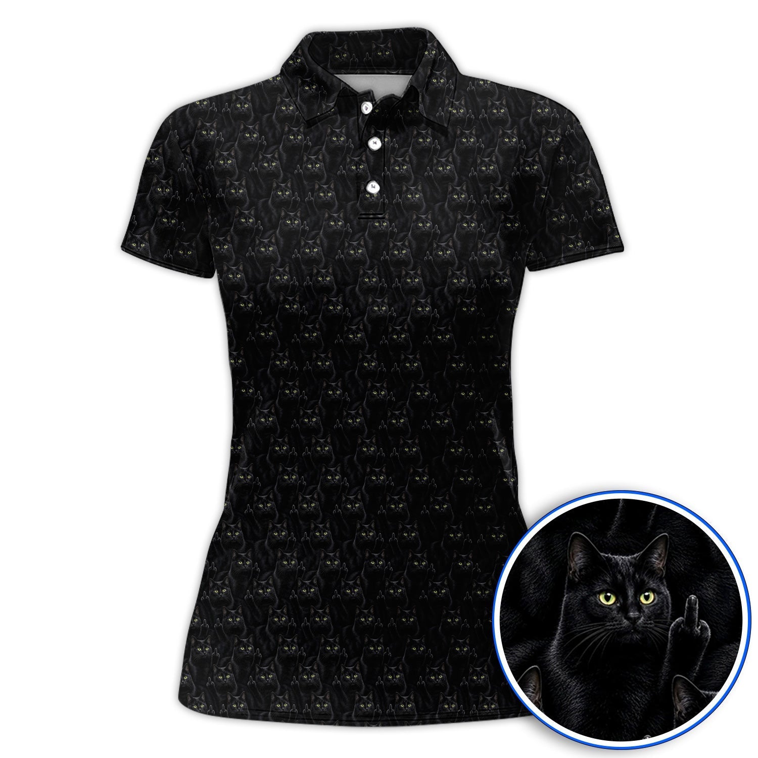 Black Cat Pattern Golf Polos, Funny Cat Lover Golf Shirt, Golf Gift For Golfer