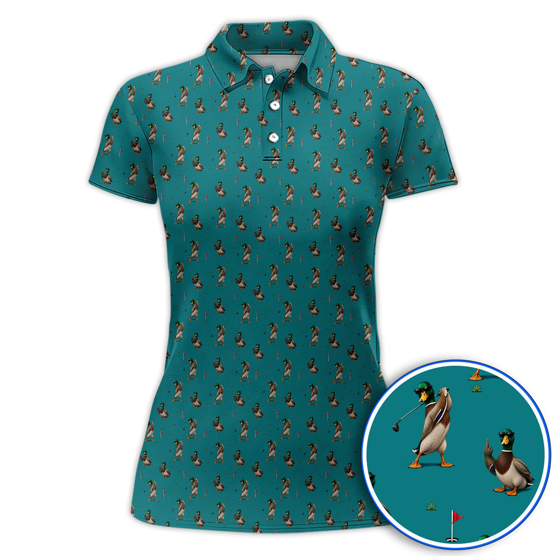 Funny Mallard Duck Golf Shirt, Waterfowl Golf Pattern Polos, Gift For Duck Hunting & Golf Lovers