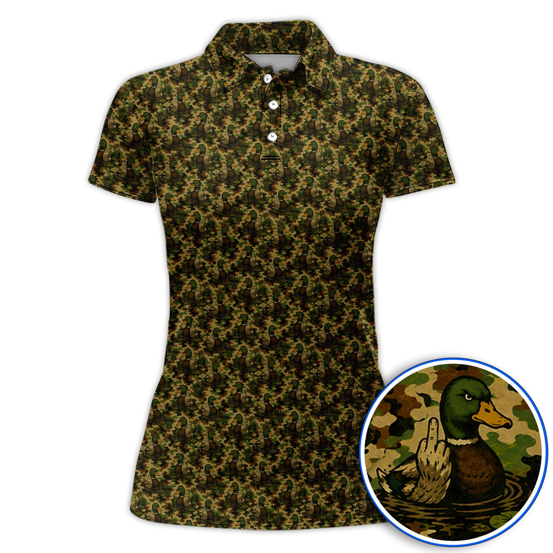 Funny Mallard Duck Golf Polos, Camo Duck Pattern Shirt, Hunting Gift For Golf Lovers