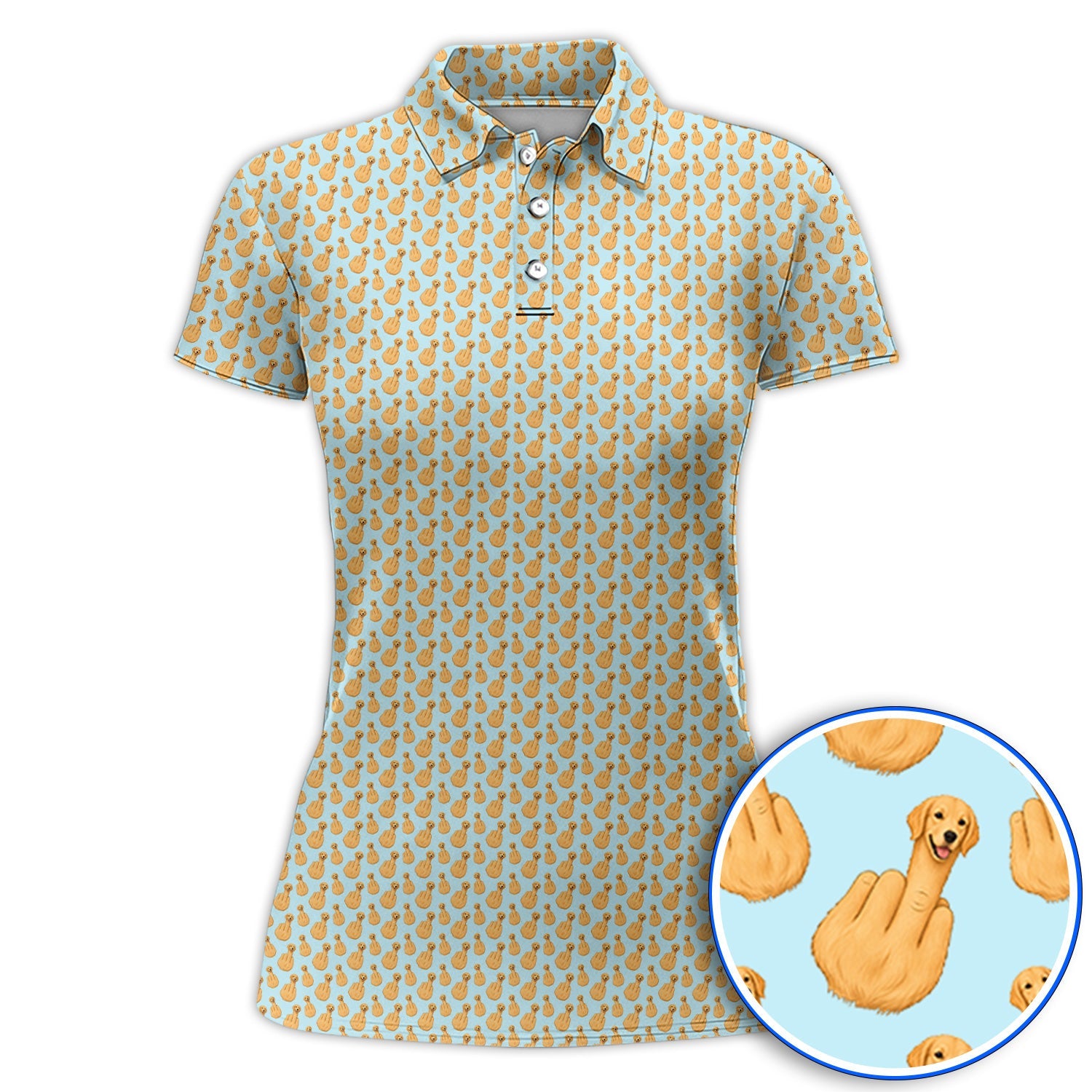 Golden Retriever Middle Finger Golf Shirt, Funny Dog Pattern Golf Polos, Crazy Golf Gift For Golfer