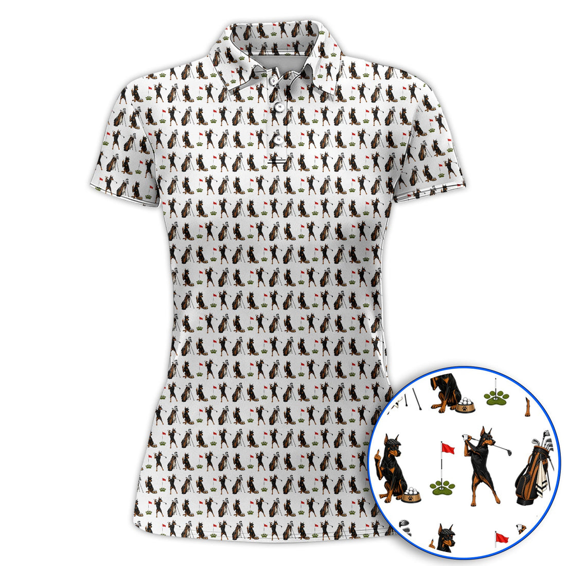 Doberman Golf Shirt, Funny Doberman Pattern Golf Polos, Dog Lover Golf Gift