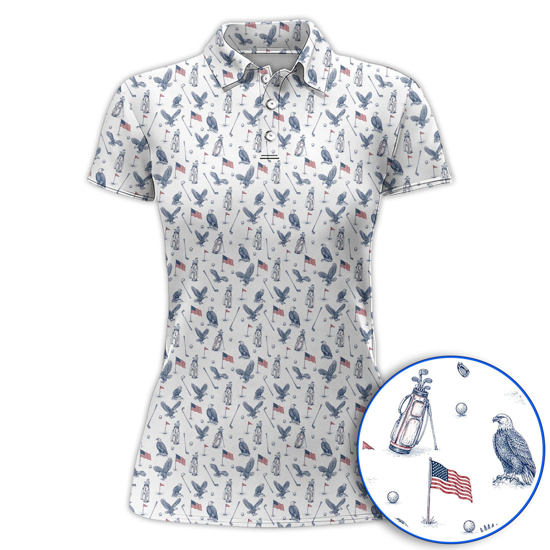 Patriotic Eagle Golf Polos, American Flag Pattern Golf Shirt, USA Independence Golf Apparel