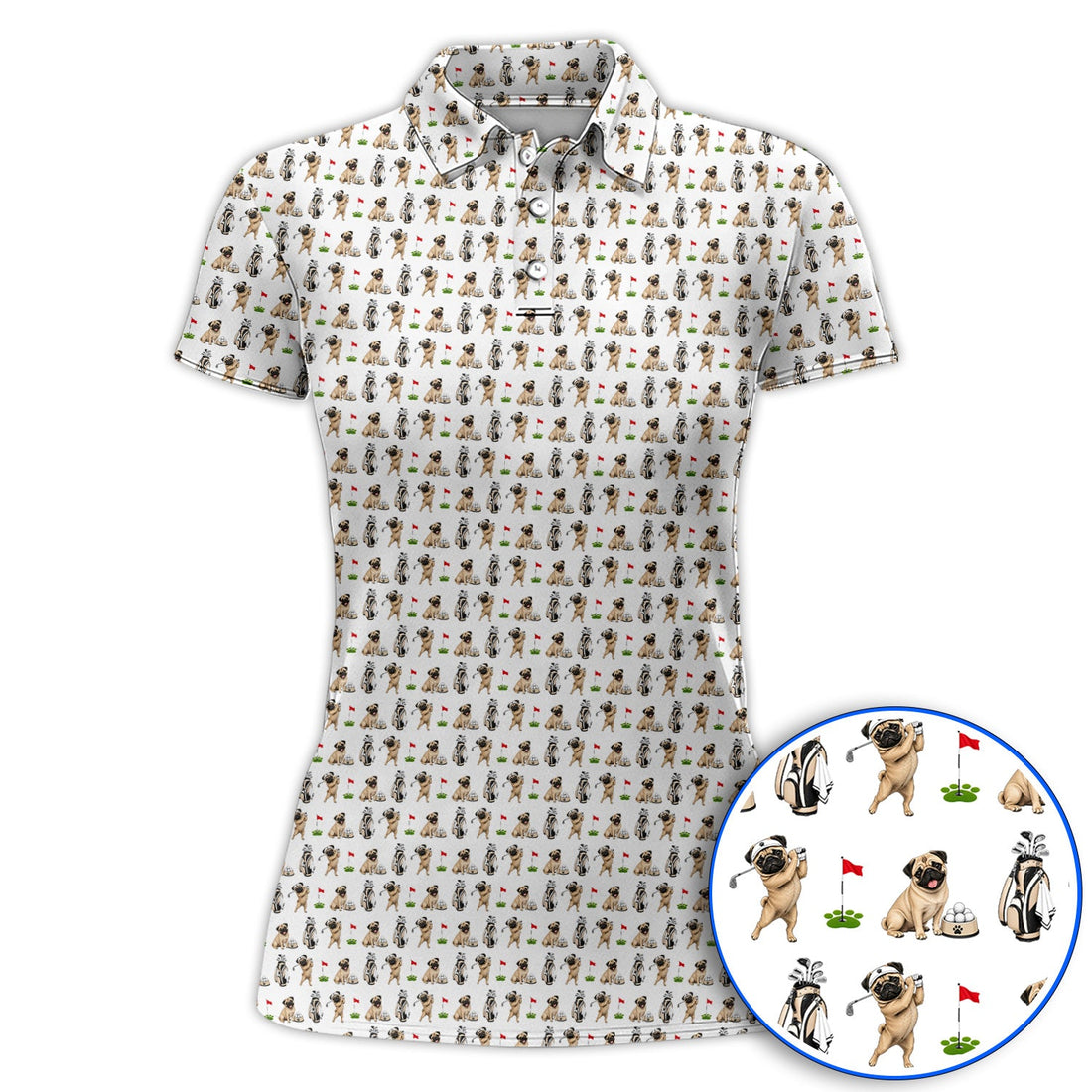 Funny Pug Golf Shirt, Pug Pattern Golf Polos, Dog Lover Golf Gift
