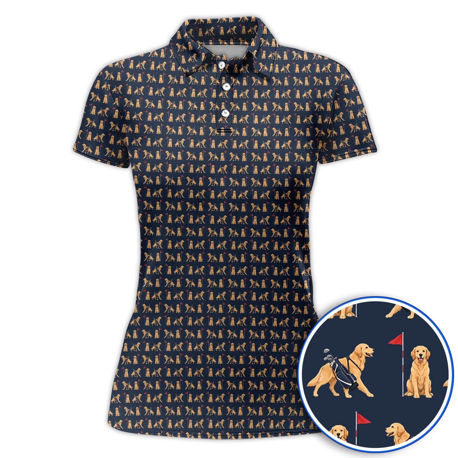 Funny Golden Retriever Golf Shirt, Golden Retriever Pattern Golf Polos, Dog Lover Golf Shirt