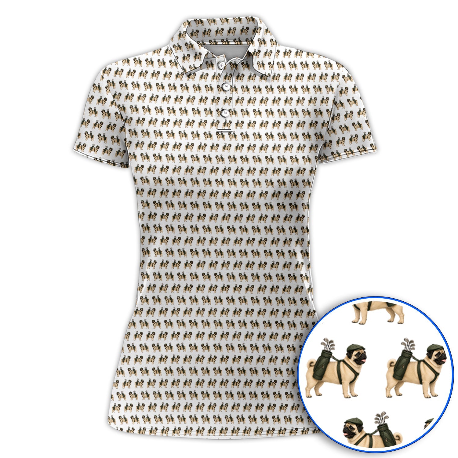 Pug Pattern Golf Polos, Funny Pug Golf Shirt, Dog Lover Golf Gift