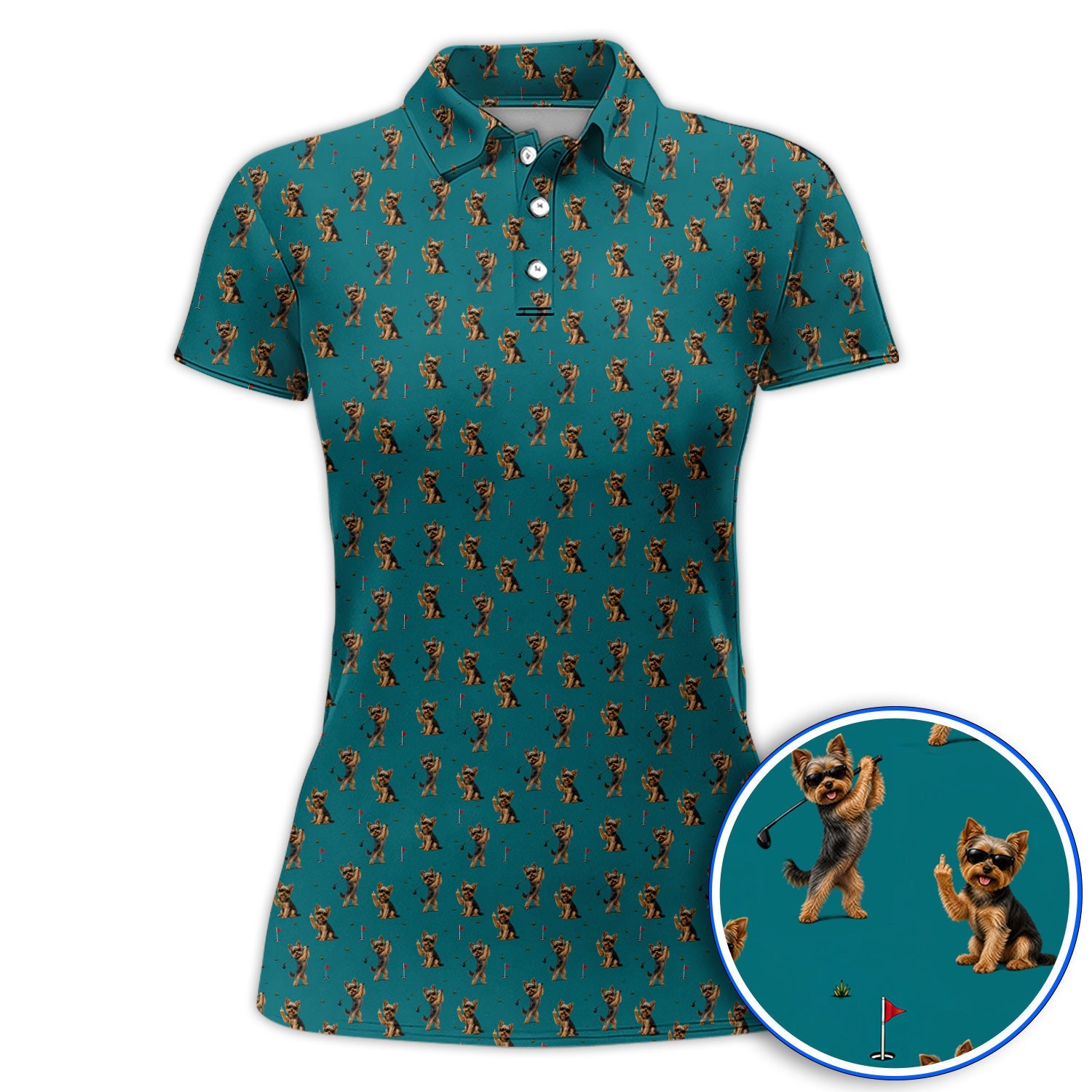 Funny Yorkshire Terrier Golf Polos, Cool Yorkie Pattern Golf Shirt, Gift For Golf Lovers