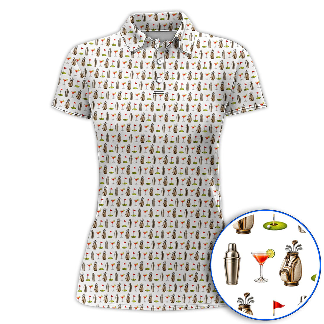 Golf & Cocktails Golf Polos, Martini Lover Golf Apparel, Funny Golf Shirt For Golfer