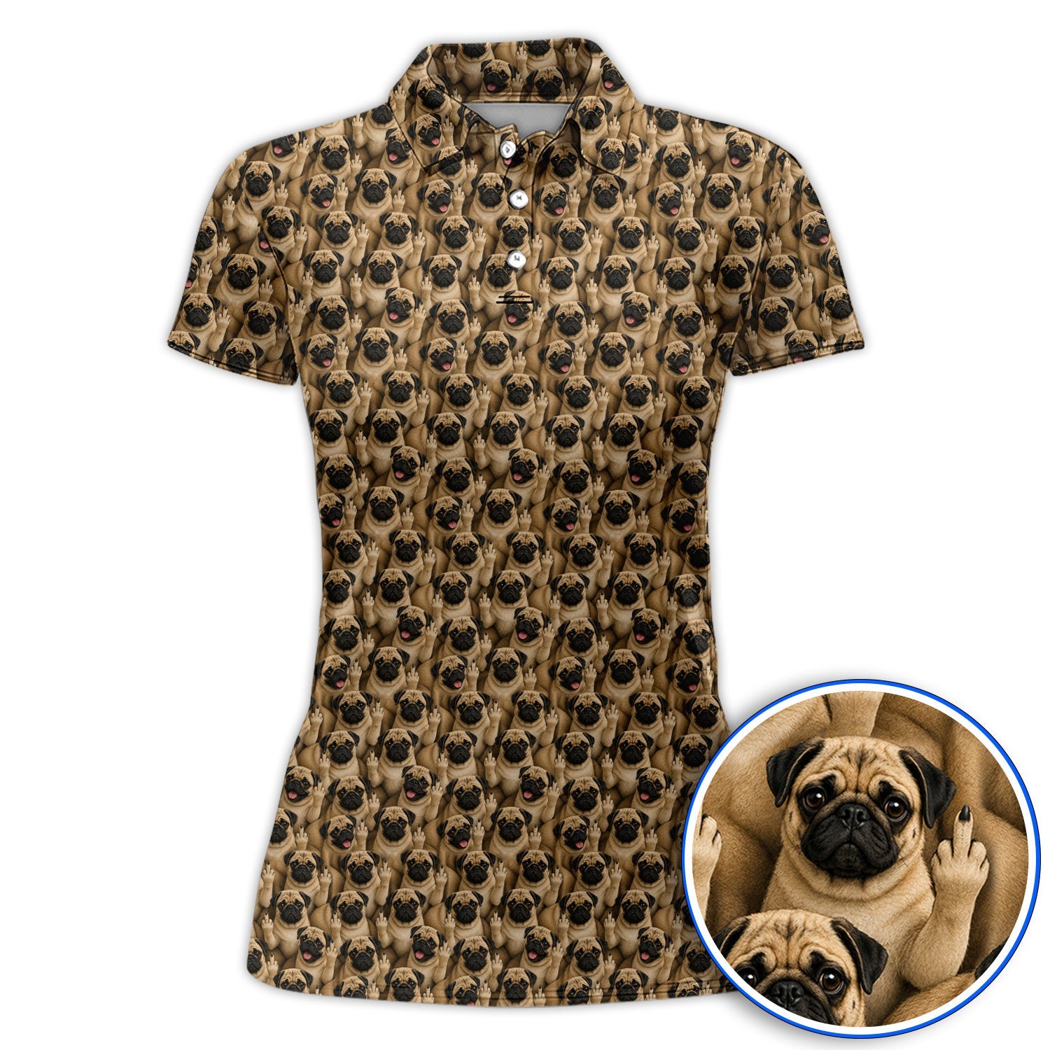 Crazy Pug Golf Shirt, Pug Pattern Golf Polos, Dog Lover Golf Gift