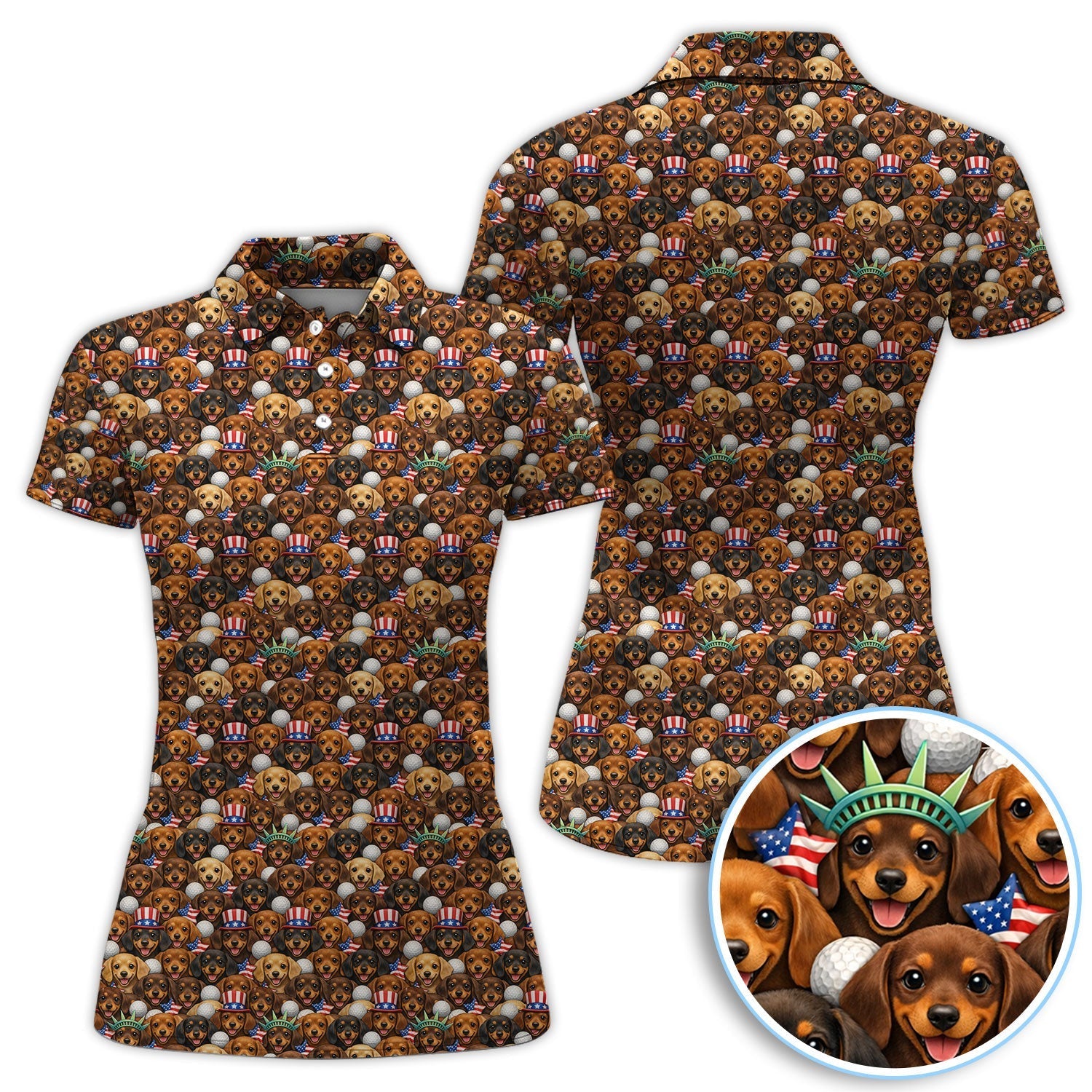 Dachshund USA 250th Pattern Golf Shirt, Wiener Dog Golf Polos For Men, Funny Golf Shirt For Golfer
