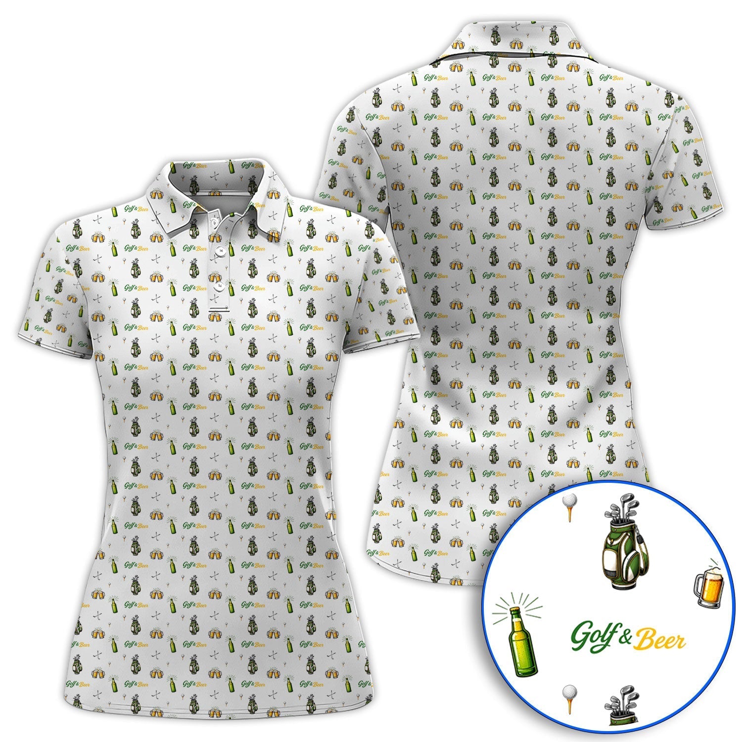 Funny Beer Golf Shirt For Men, Golf & Beer Pattern Polos, Golf Gift For Golfer