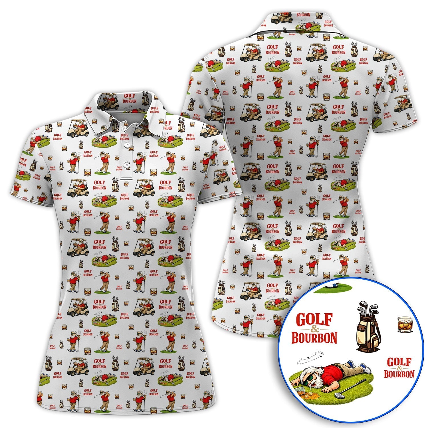 Funny Golf & Bourbon Pattern Golf Shirt, Crazy Golf Polos For Men, Golf Gift For Golfer