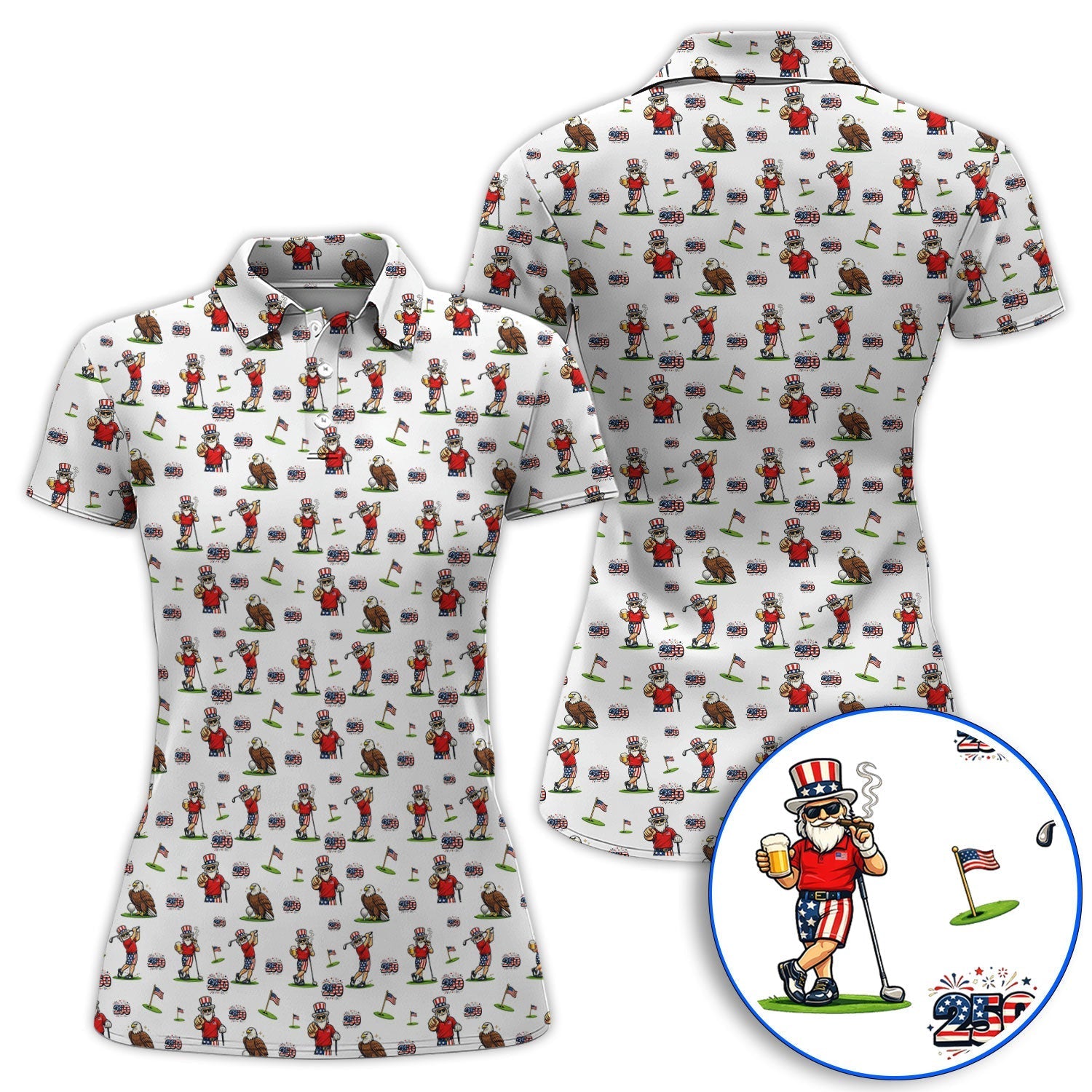 Funny USA Patriotic Golf Polos, USA Patriotic 250th Anniversary Pattern Golf Shirt, Golf Gift For Golfer