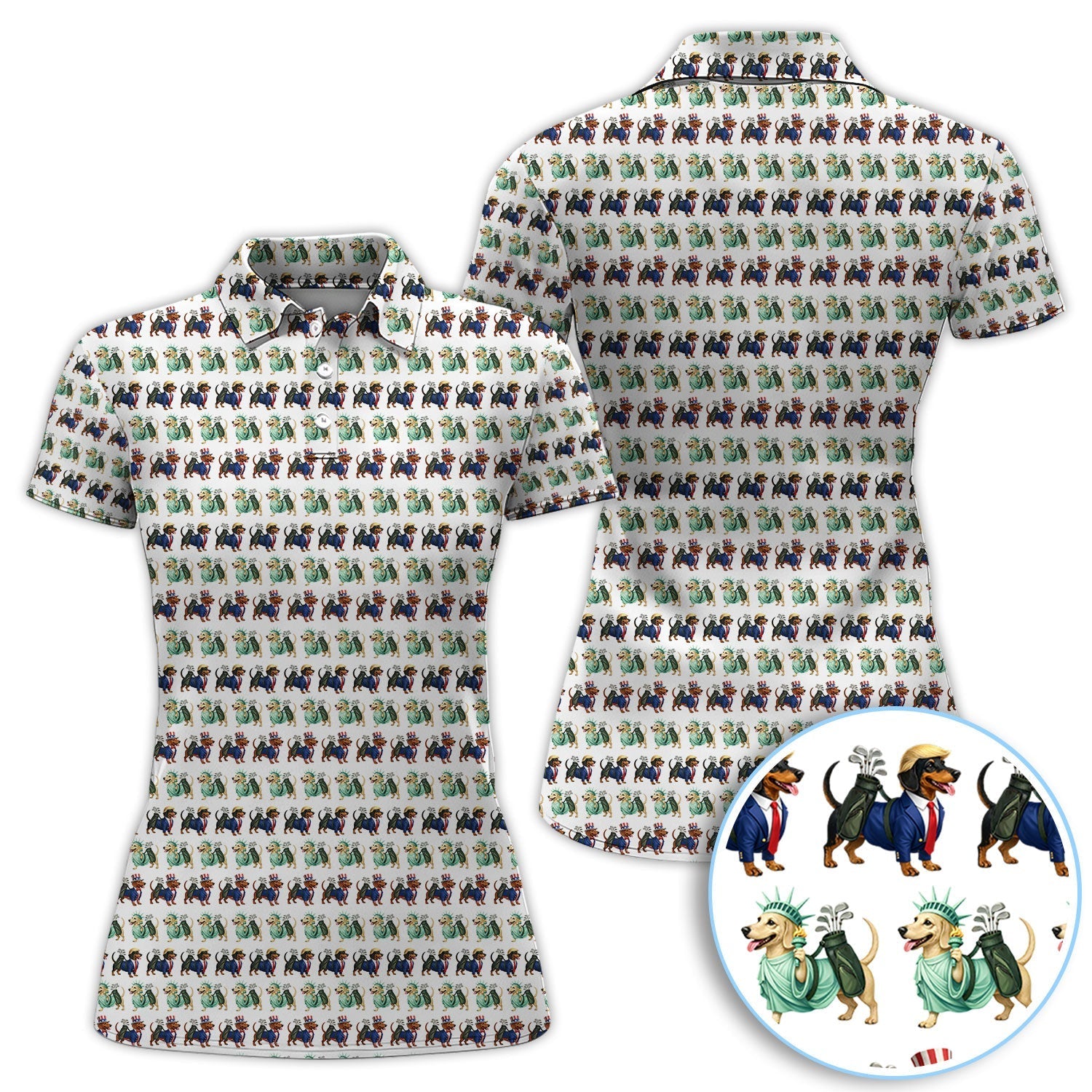 USA Patriotic Dachshund Golf Polos, Funny Golf Shirt For Men, Golf Gift For Golfer