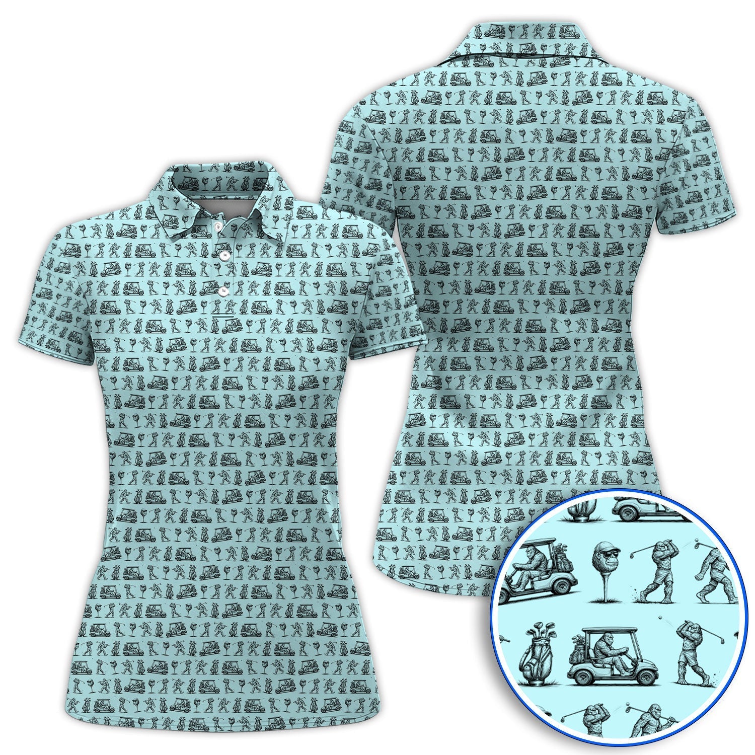 Funny Bigfoot Pattern Golf Polos, Sasquatch Golf Shirt For Men, Crazy Golf Gift For Golfer